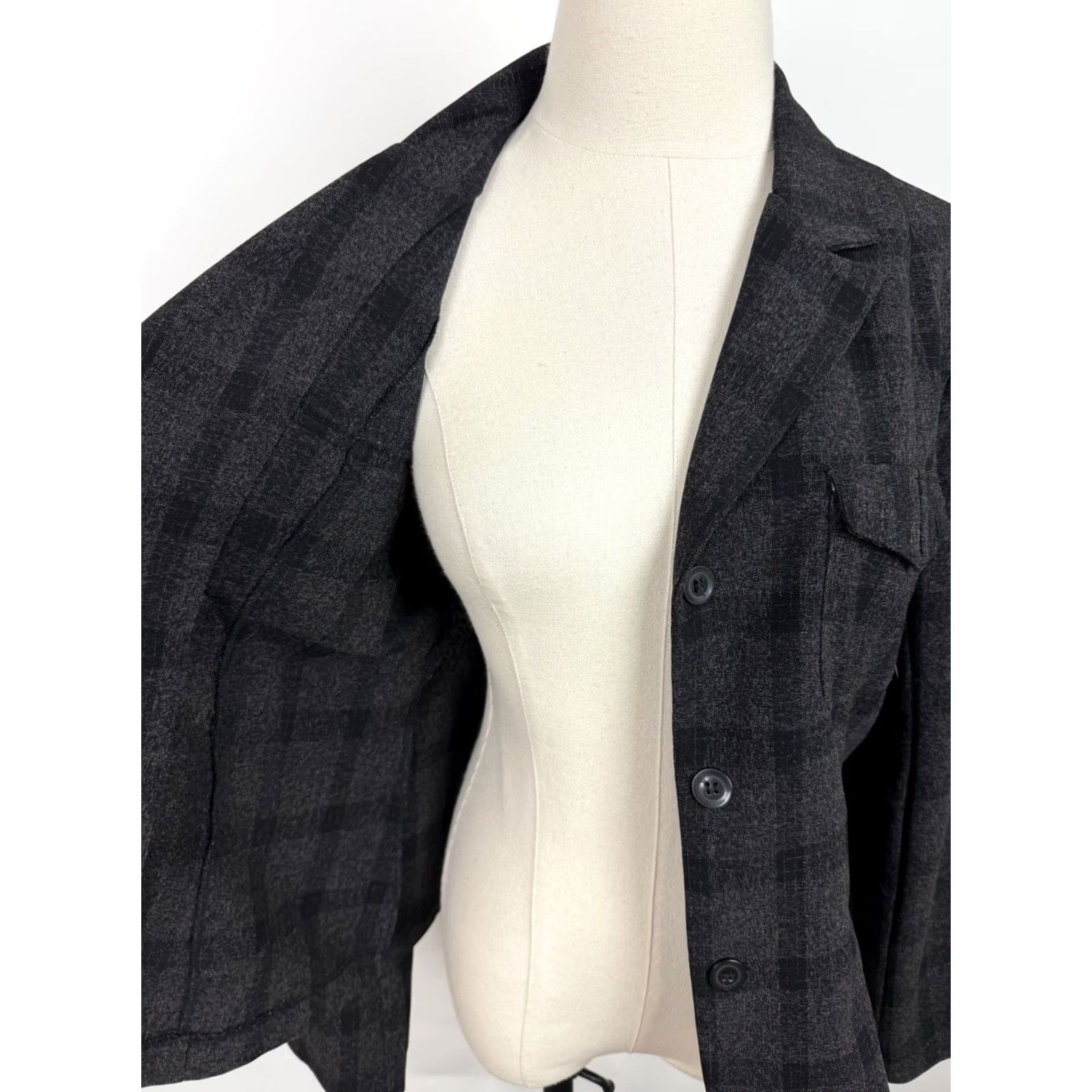 Vintage VINTAGE It's Perfit Plaid Blazer Womens M 8 Charcoal Gray Puff Sleeve 90s Y2K Size M / US 6-8 / IT 42-44 - 5 Thumbnail