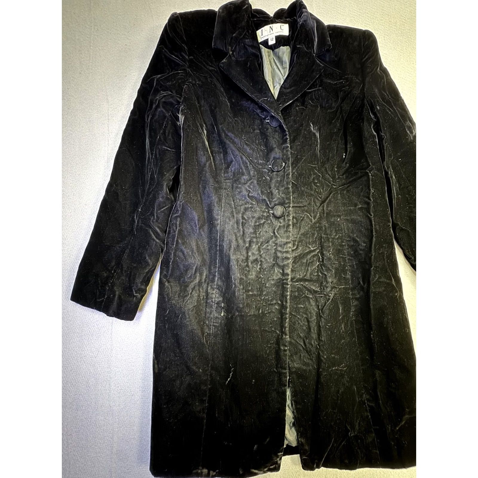 Vintage INC International Concepts Coat Womens 12 Black Velvet Button Front Lined Size XL / US 12-14 / IT 48-50 - 3 Thumbnail