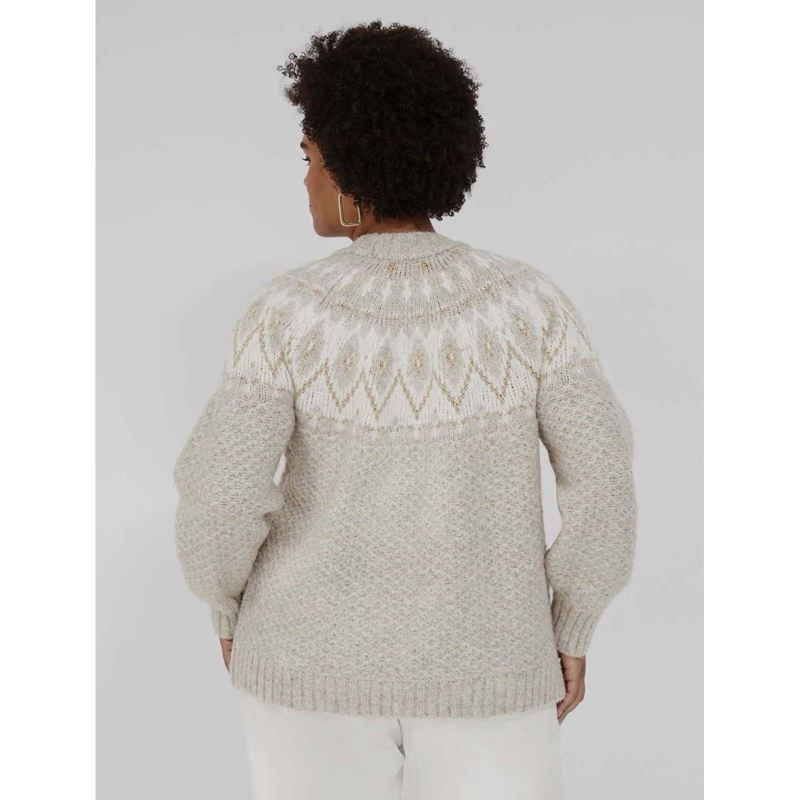 Vintage VINTAGE Lane Bryant Women Oatmeal Heather Fair Isle Lurex Open Cardigan Sweater 26/28 4X 4XL Size 4XL / US 24-26 - 6 Thumbnail