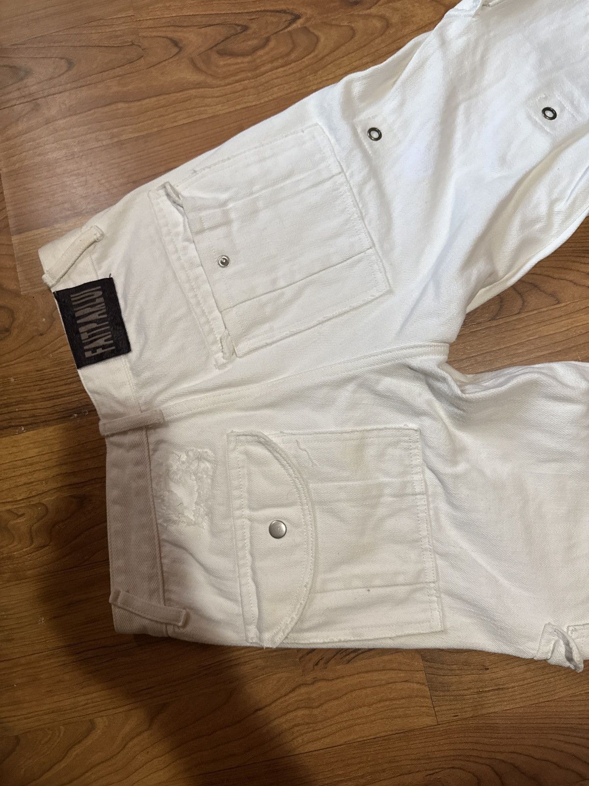 Vintage White Denim Cargo Pants Size US 30 / EU 46 - 5 Thumbnail