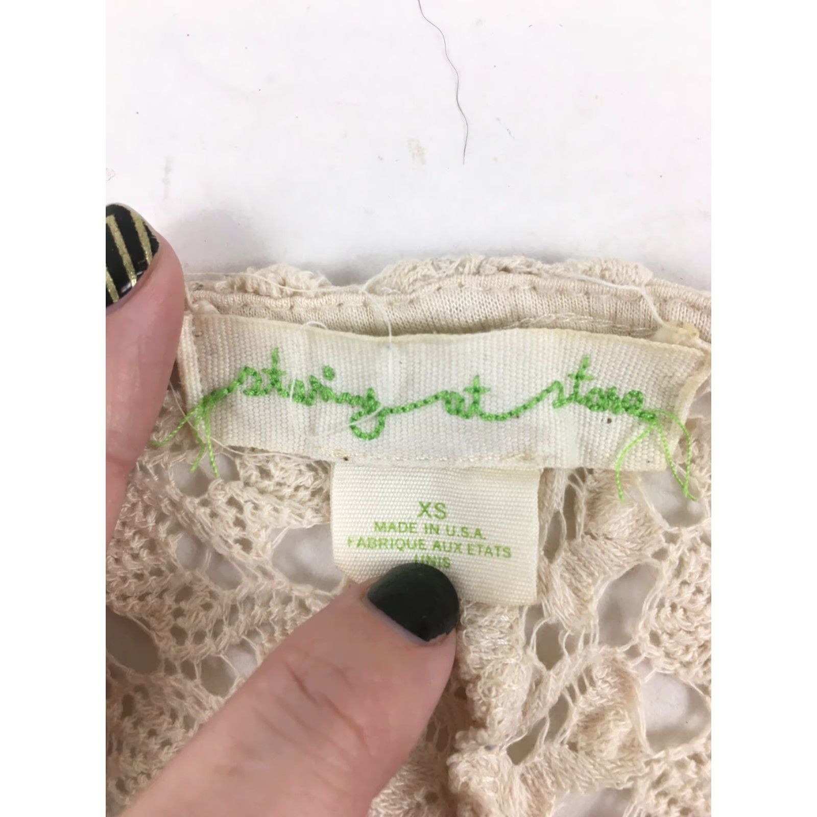 Vintage Staring at Stars Shirt Women XS Ivory Round Neck Short Sleeve Crochet Vintage: No Size XS / US 0-2 / IT 36-38 - 3 Thumbnail