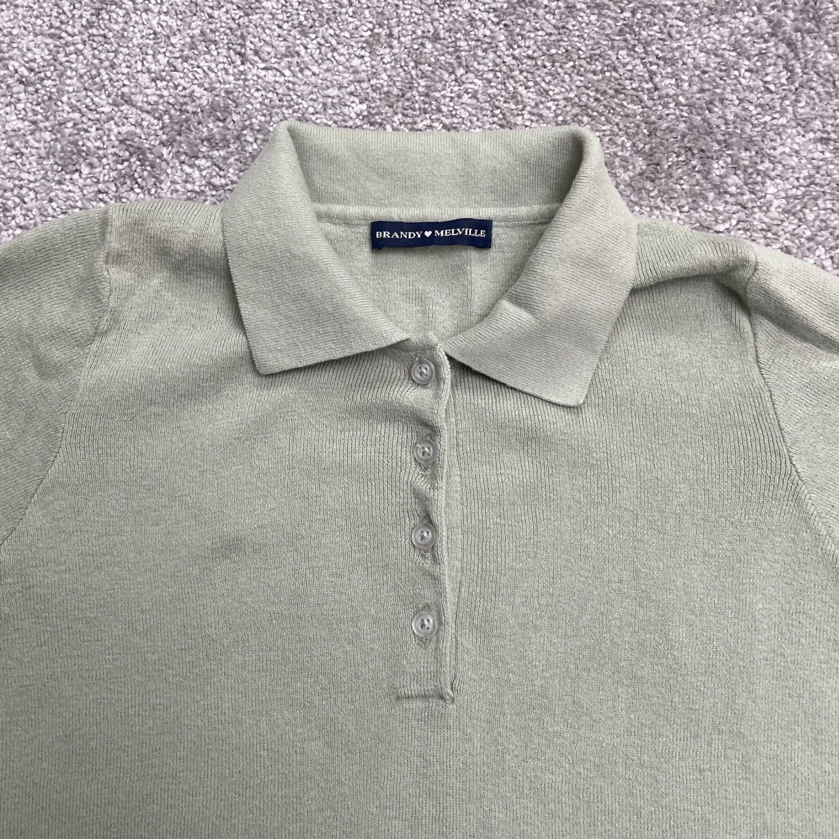 Brandy Melville Brandy Melville Polo Shirt Juniors One Size Green Short Sleeve Cotton Shirt Size ONE SIZE - 3 Thumbnail