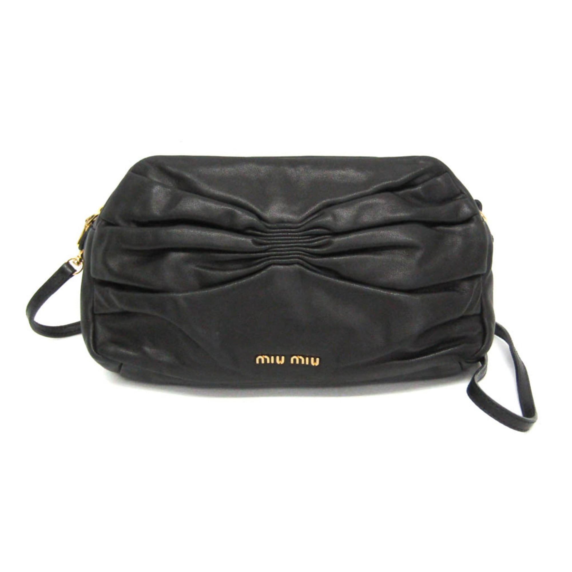 Miu Miu Miu Miu Ribbon Gather Women's Leather Shoulder Bag Black Size ONE SIZE - 1 Thumbnail