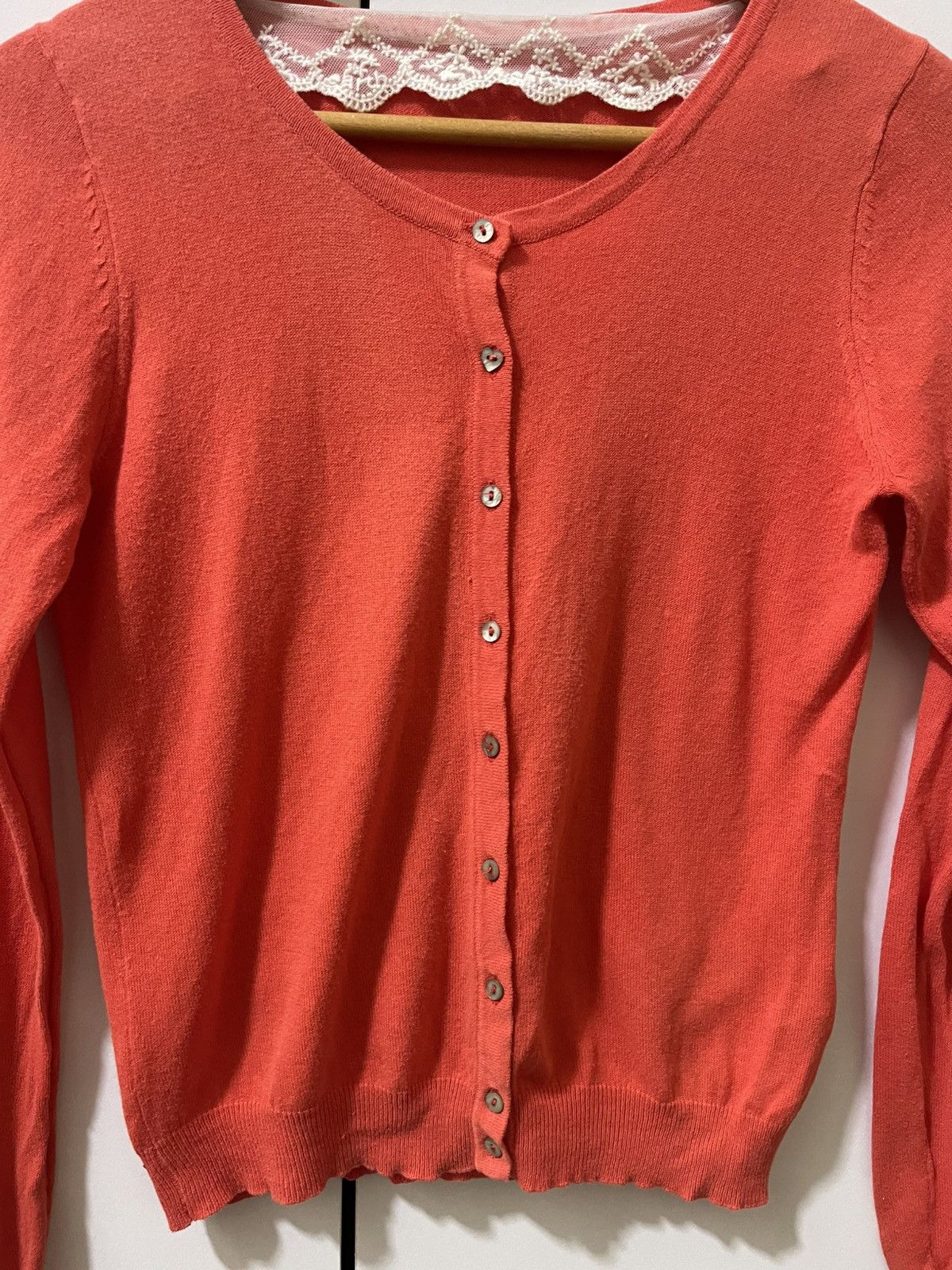 Japanese Brand Earth Music & Ecology Light Orange Knitwear Cardigan #S1204 Size S / US 4 / IT 40 - 2 Thumbnail