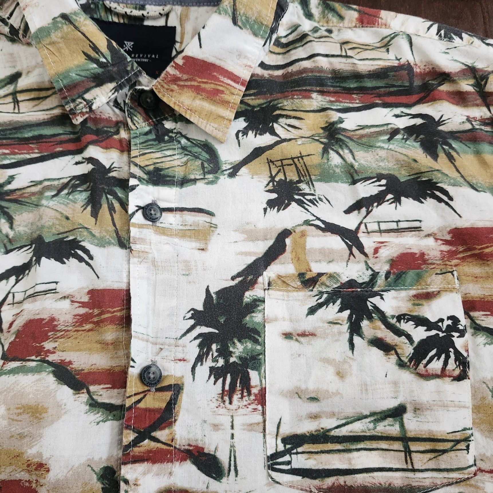 Roark Roark Revival Mens XL Button-Up Short Sleeve Shirt Tropical Palm Print Multicolor Cotton Regular Handcrafted? Size US XL / EU 56 / 4 - 6 Thumbnail