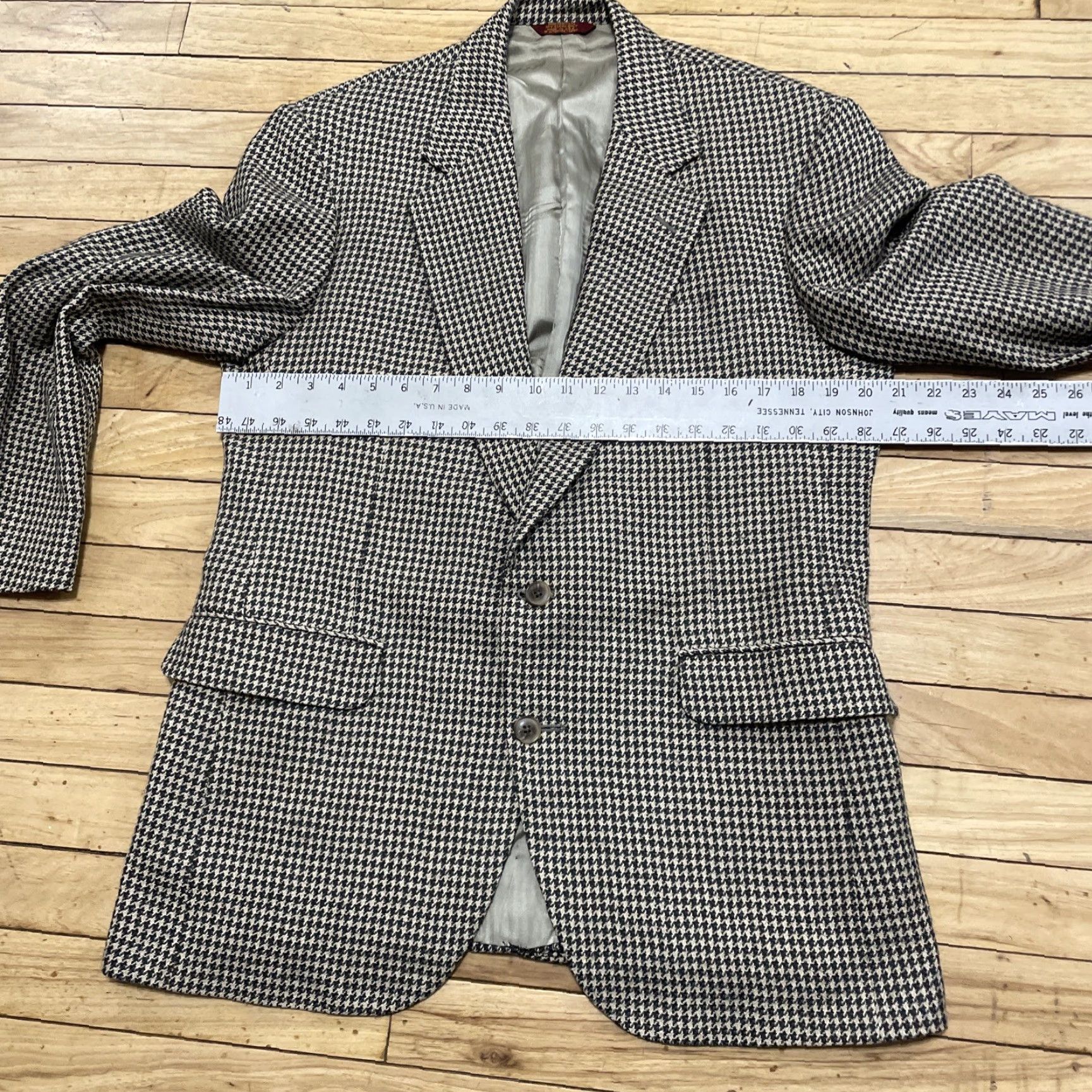 Vintage VINTAGE Corbin Jacket 42R Gray Houndstooth Wool Sport Coat Blazer - Single-Breasted, Two-Button, Lined, USA, 2 Piece, Regular Fit, Men Size 42R - 7 Thumbnail