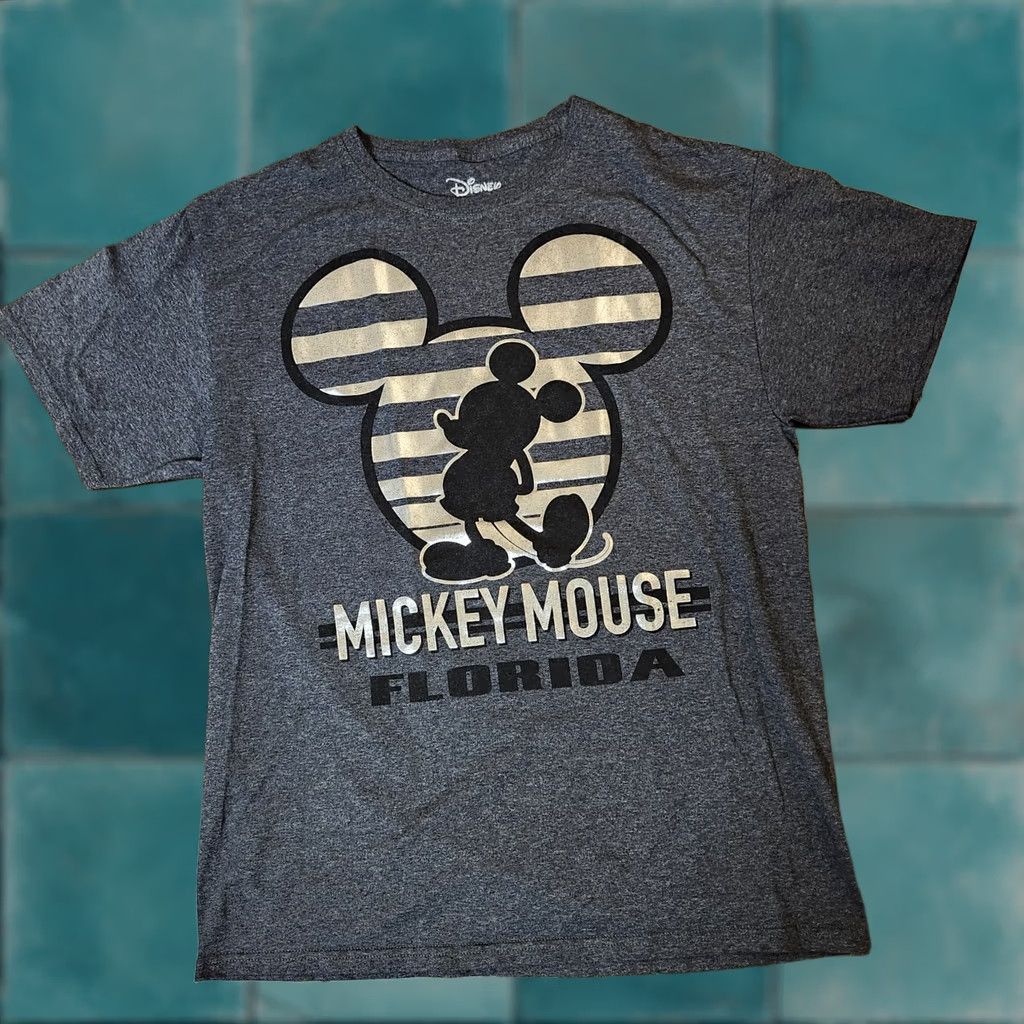 Disney Disney Shirt Mens Medium Gray Mickey Mouse Florida Shiny Metallic Graphic Tee Size US M / EU 48-50 / 2 - 1 Thumbnail