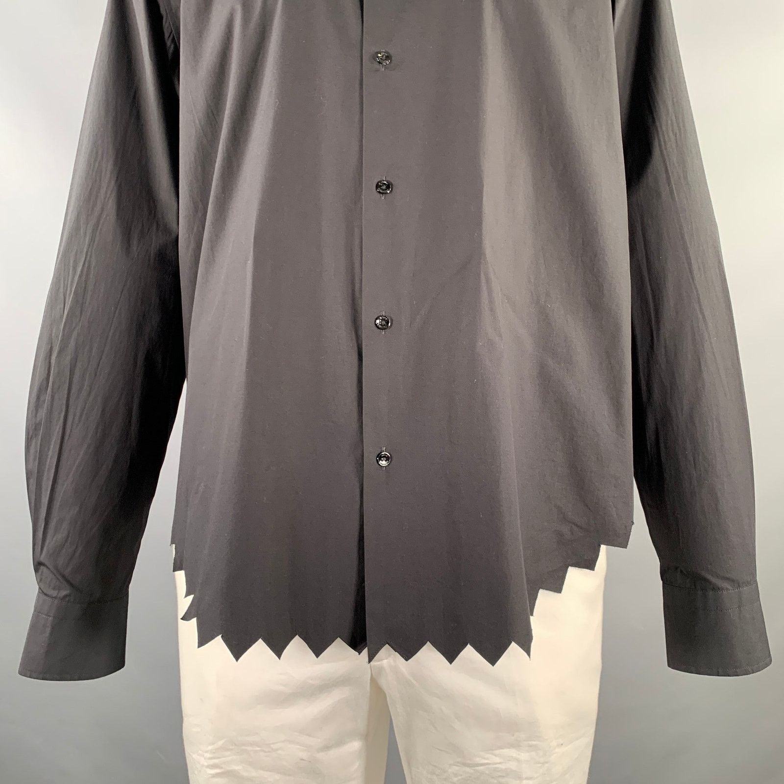 LOUIS VUITTON Size XL Black Cotton Layered Long Sleeve Shirt