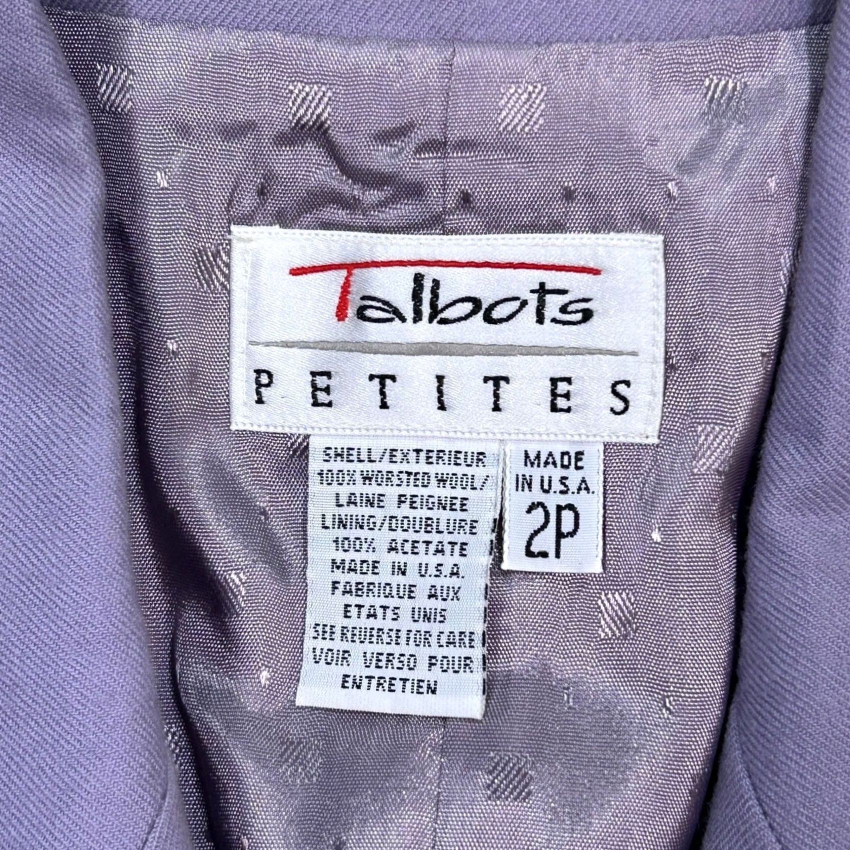 Talbots EUC Talbots Wool Blazer Single Button Lavender Womens Jacket 2 Petite Size XS / US 0-2 / IT 36-38 - 6 Thumbnail
