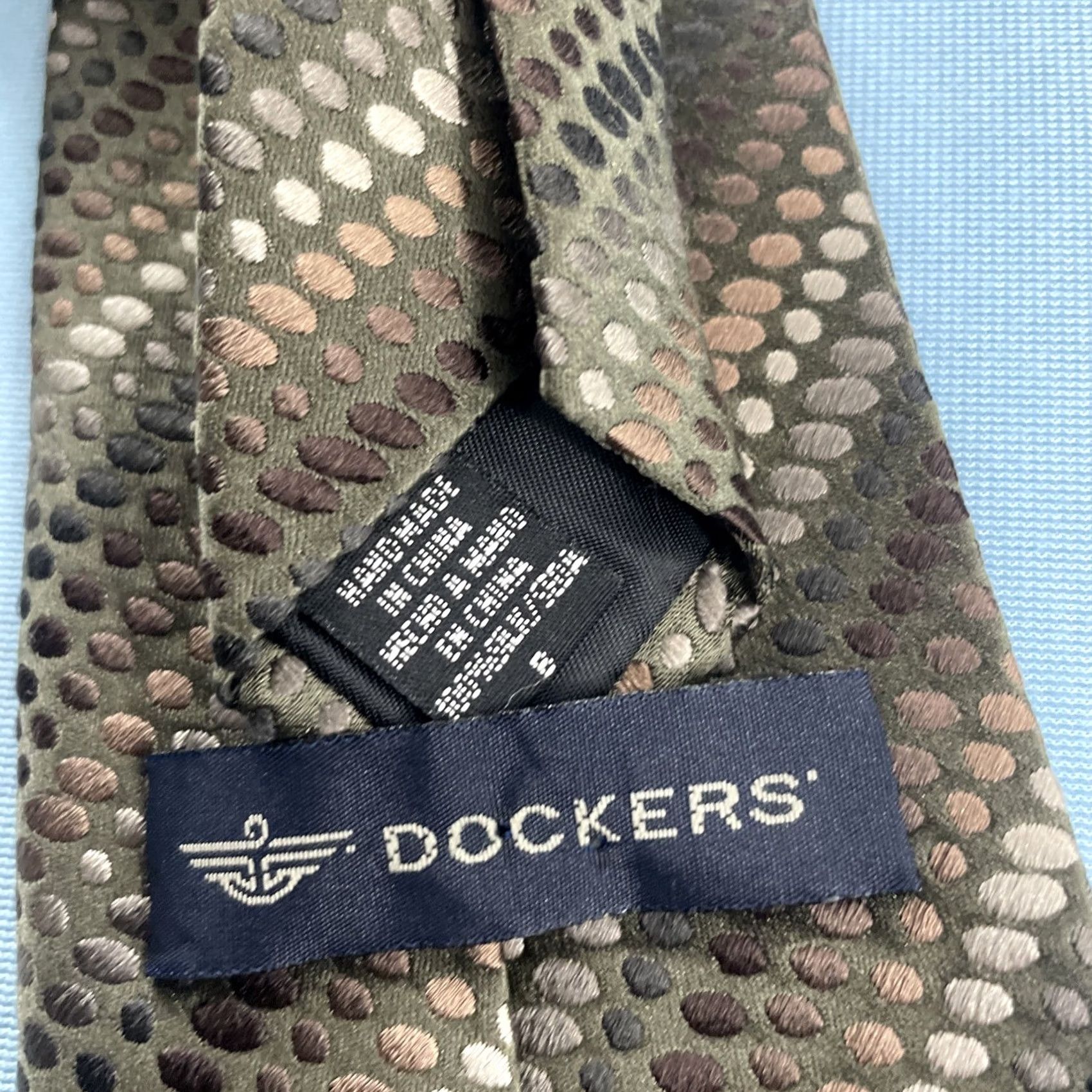 Dockers VINTAGE Dockers Necktie Silk Woven Stripe Dots Navy Green Brown 57"-60" 4x60 Men Tie Dupont Teflon Capsule Executive Handcrafted Size ONE SIZE - 7 Thumbnail