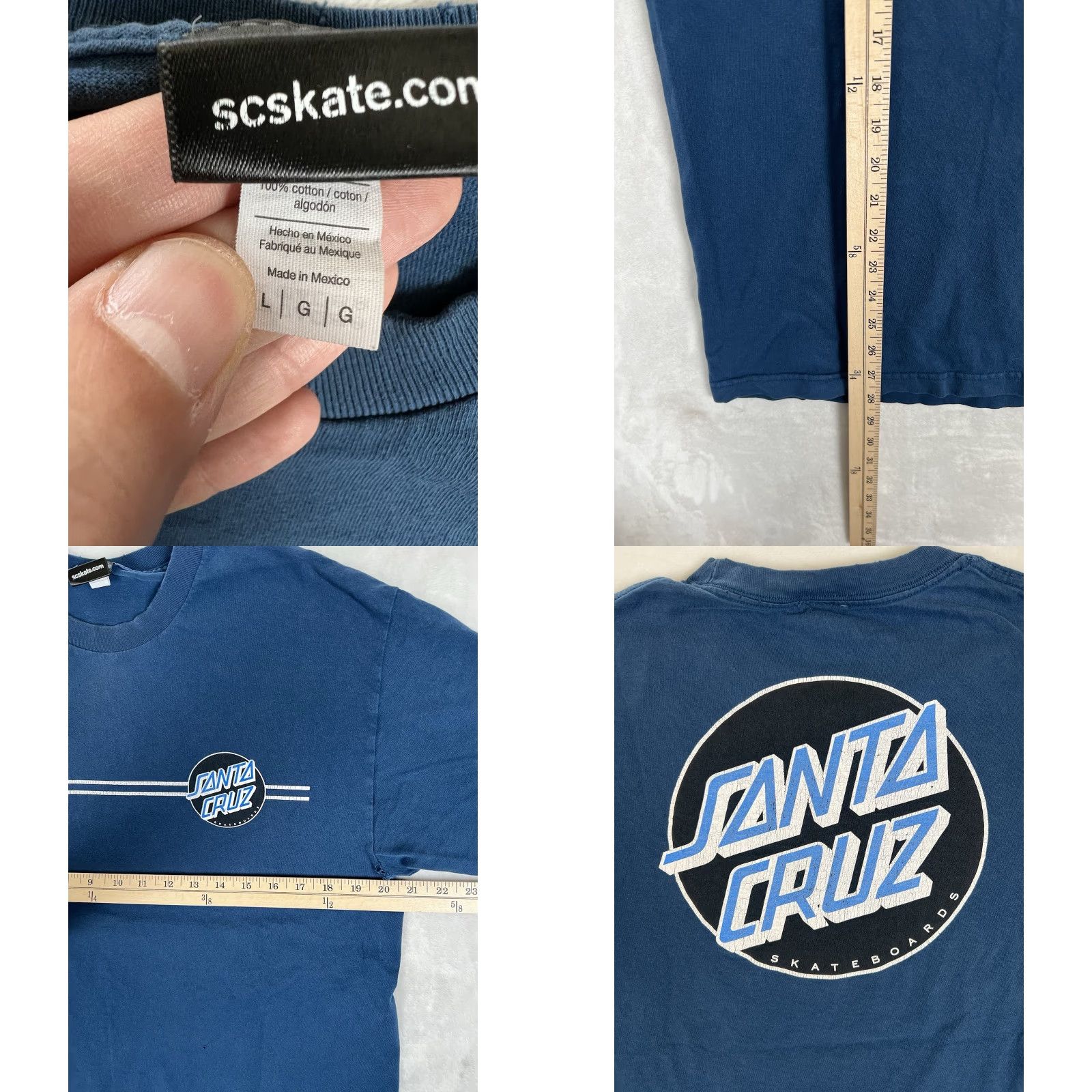 Vintage VINTAGE Santa Cruz T-Shirt Regular Men L Blue Distress 90s Beach OG Logo Short Sleeve Crew Neck Double-Sided Size US L / EU 52-54 / 3 - 8 Thumbnail