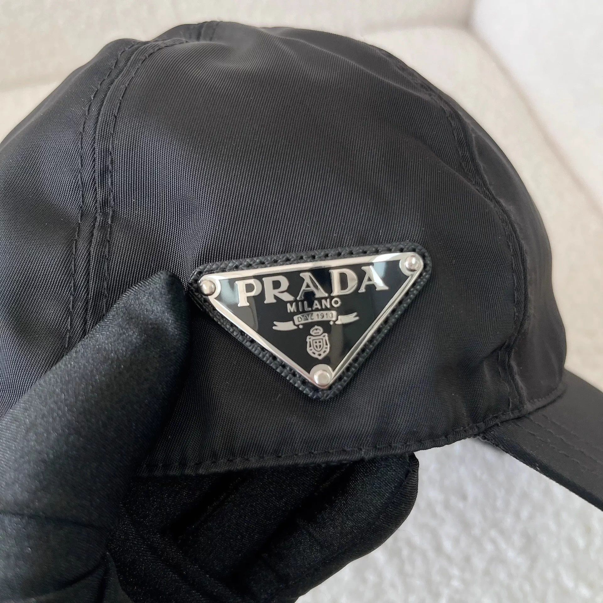 Prada Prada Black Triangle Logo Nylon Baseball Cap M Size ONE SIZE - 6 Thumbnail