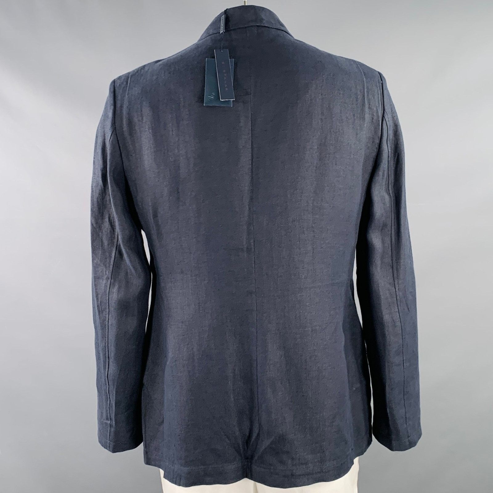 Elie Tahari Size 42 Redford Navy Hemp Linen Notch Lapel Jacket Size US L / EU 52-54 / 3 - 3 Thumbnail