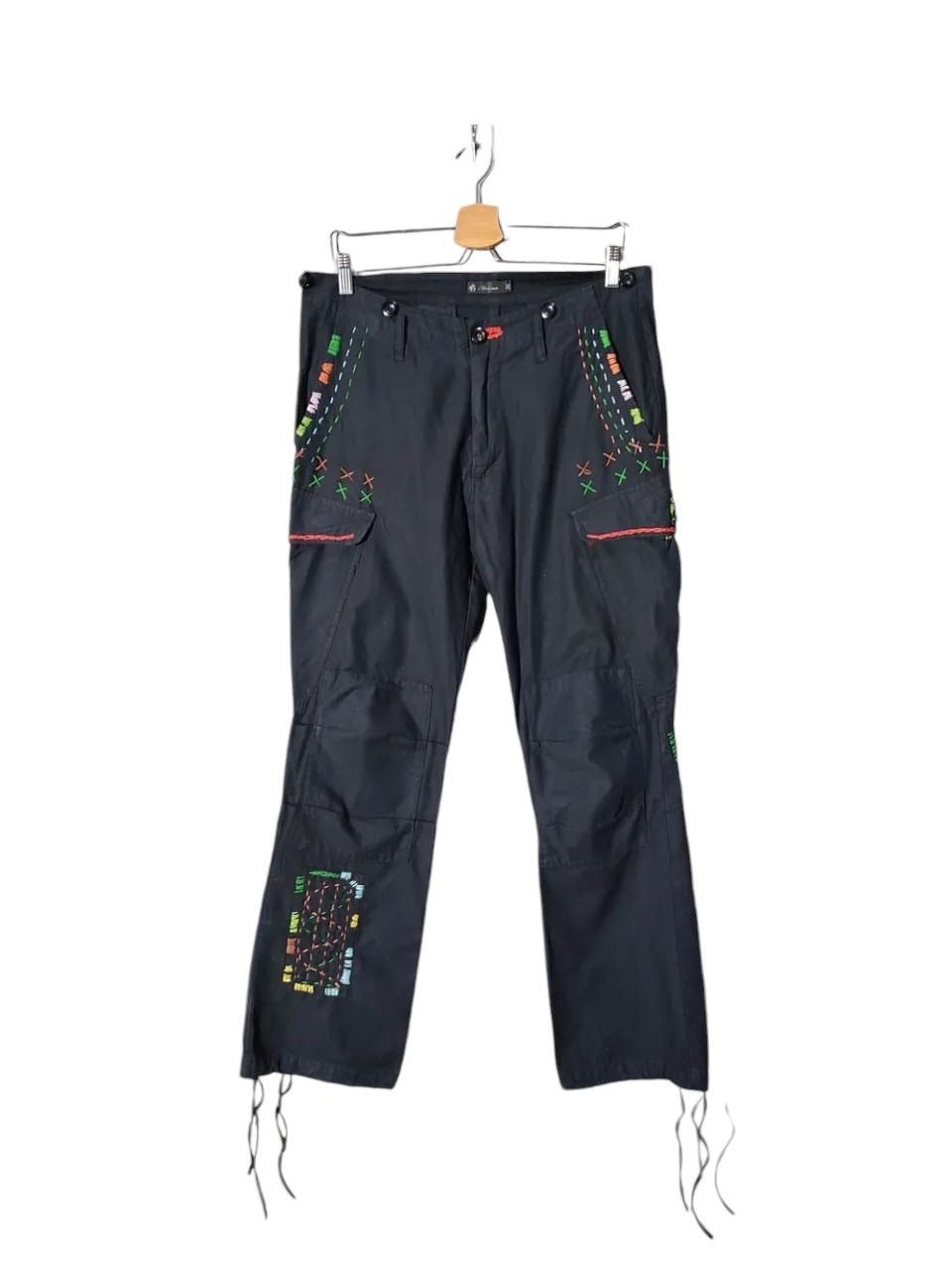 Japanese Brand Audience Black Cargo with Multicolour stitch Design Pants Size US 33 - 1 Thumbnail