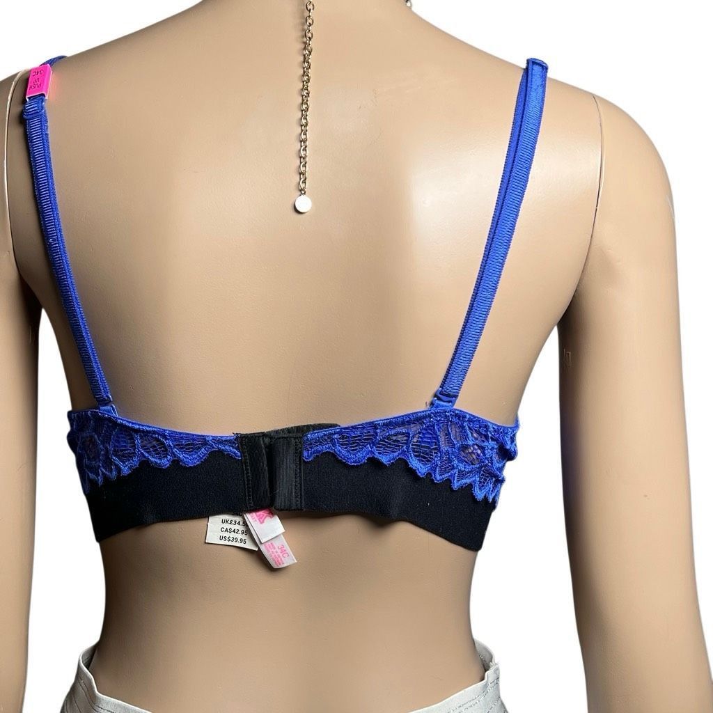 Victoria's Secret NWT Victoria’s Secret PINK Blue Floral Lace Push Up Bra 34C Size ONE SIZE - 4 Thumbnail