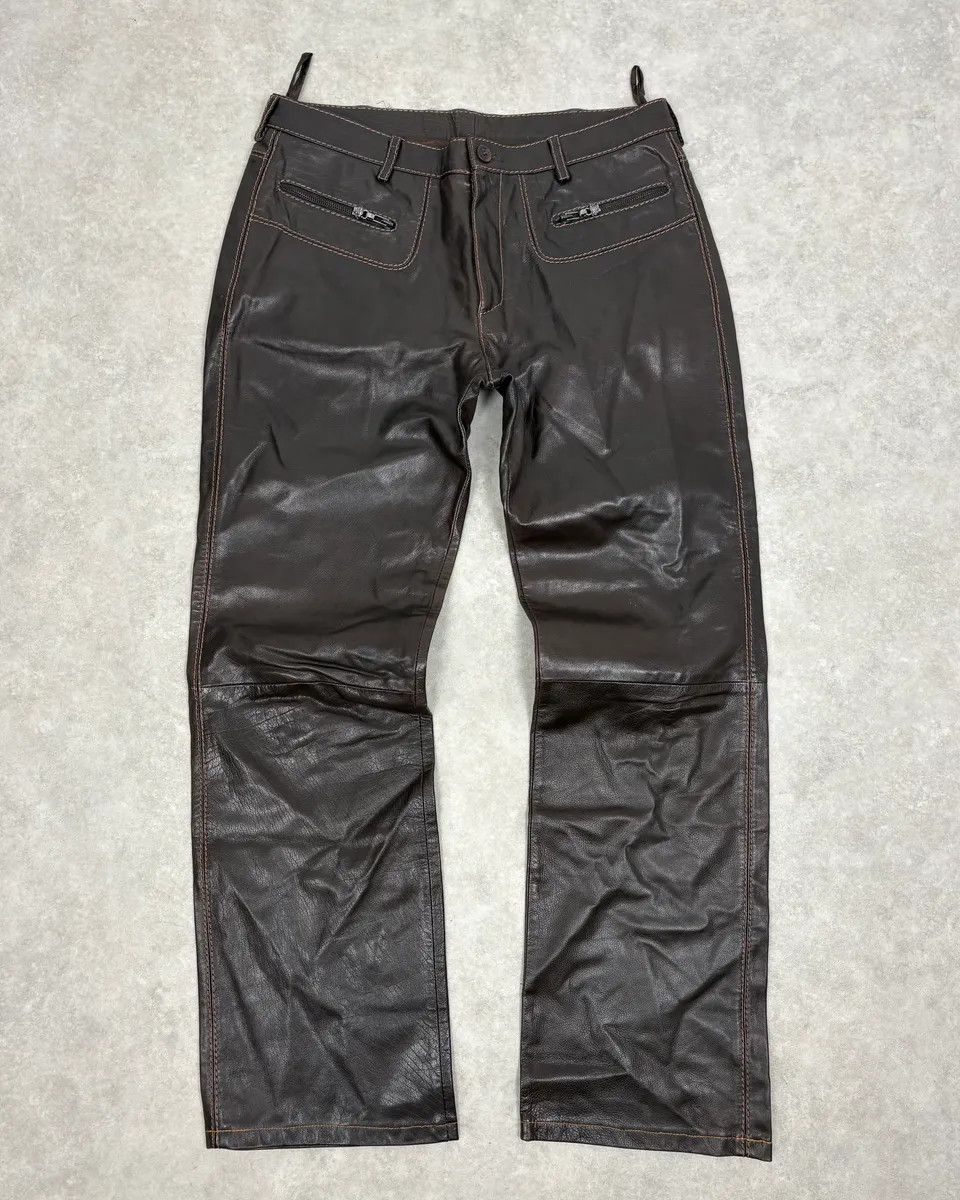 Vintage 1990s Gianni Versace Brown Leather Biker Pants Size US 32 / EU 48 - 1 Thumbnail