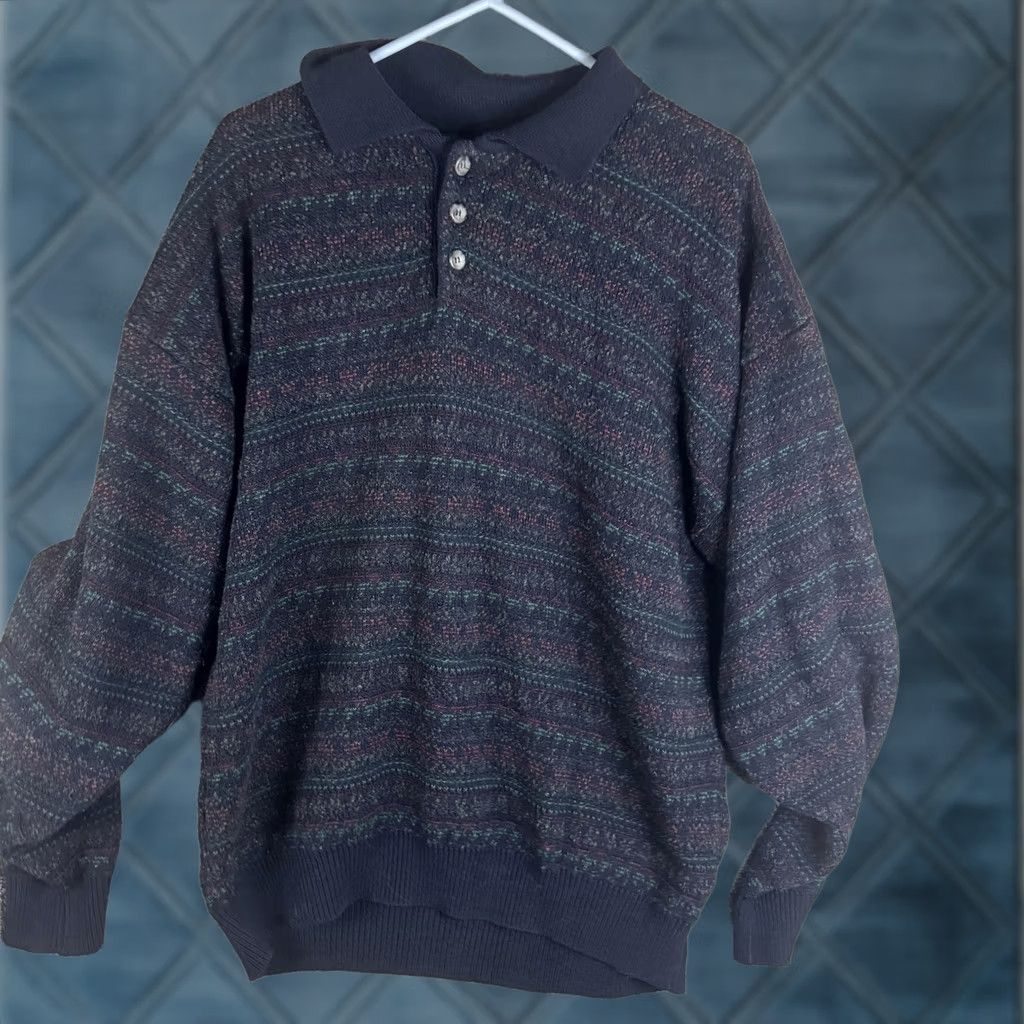 Jantzen Jantzen Sweater Mens 2XL Blue Fair Isle Knit Collared Henley Pullover Casual Size US XXL / EU 58 / 5 - 1 Thumbnail