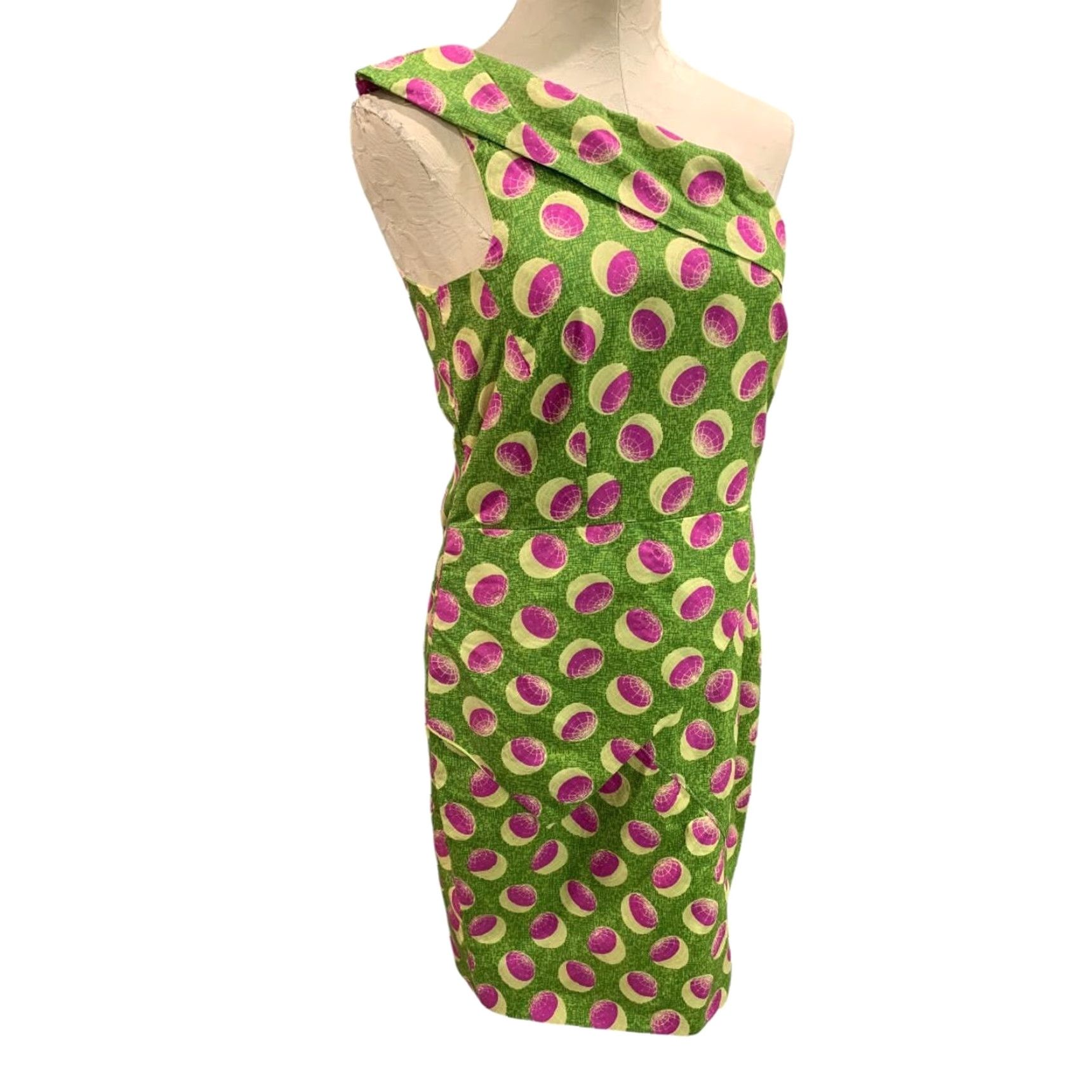Pinko VINTAGE Medium One Shoulder Sheath Dress Women M Green 1960s Short Shirt (Dress?) Size M / US 6-8 / IT 42-44 - 2 Thumbnail