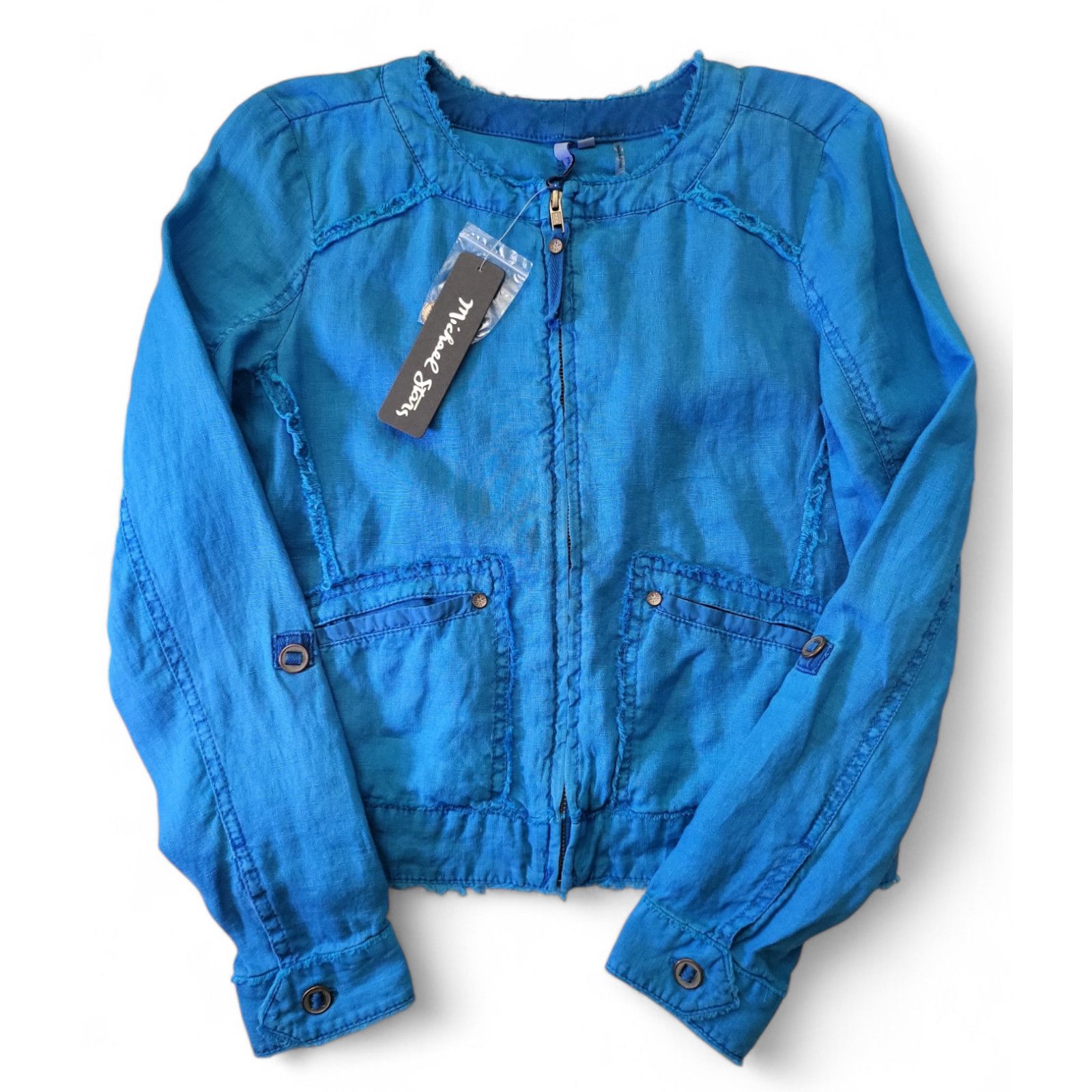 Michael Stars NWT MICHAEL STARS Cropped Moto 100% Linen Jacket Blue XS Size XS / US 0-2 / IT 36-38 - 5 Thumbnail