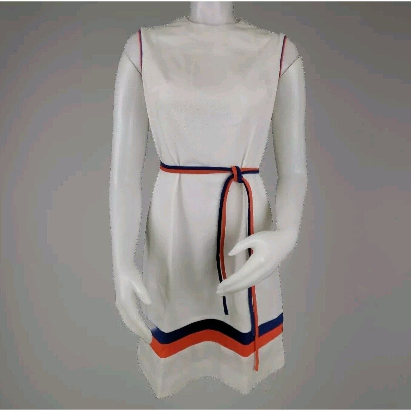 Vintage 60s Belted Knit Dress Sz 10 Sleeveless Hob Nobber Stewardess Size S / US 4 / IT 40 - 1 Thumbnail