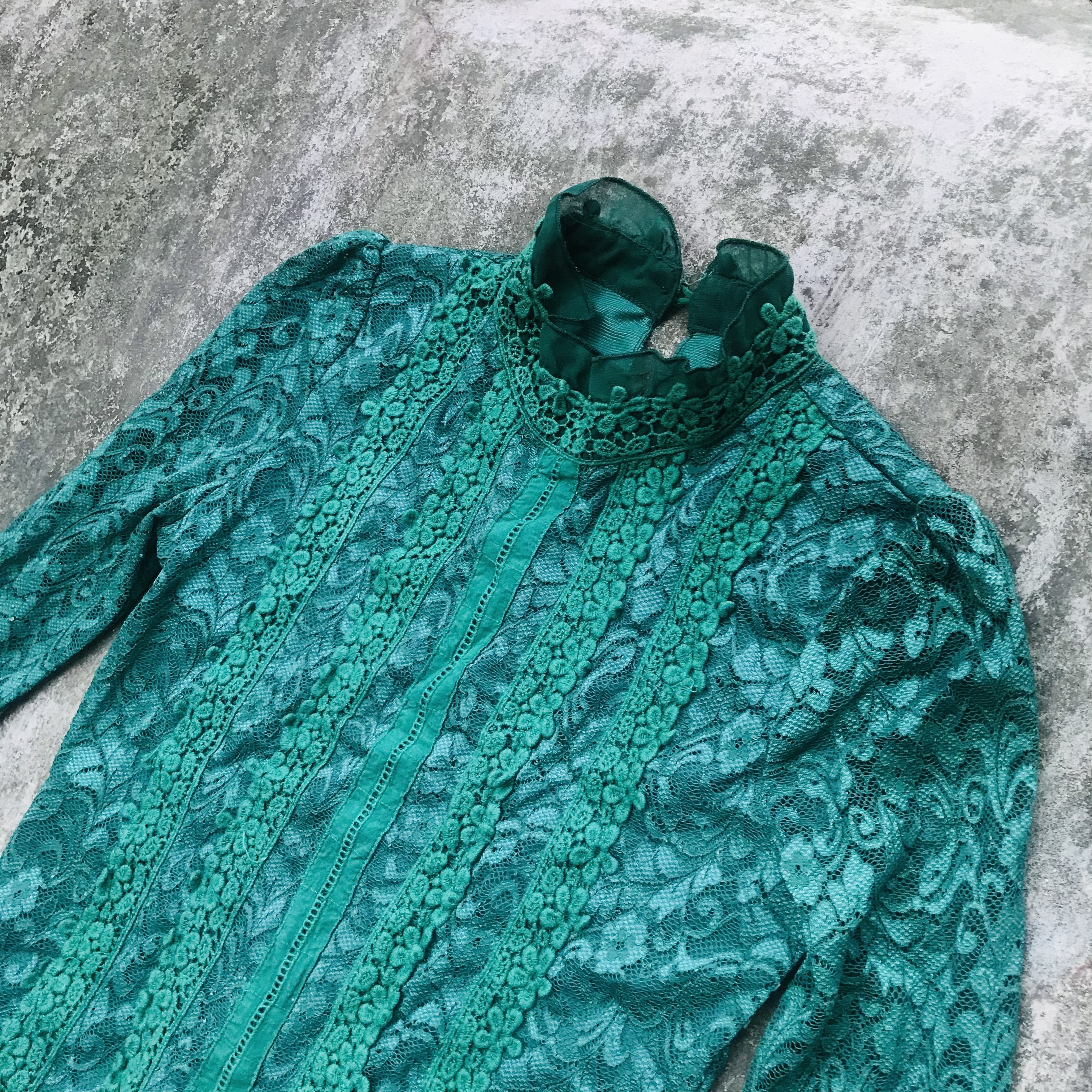 Japanese Brand × Vintage Japanese Monochrome Jade Lace Blouse Size M / US 6-8 / IT 42-44 - 4 Thumbnail