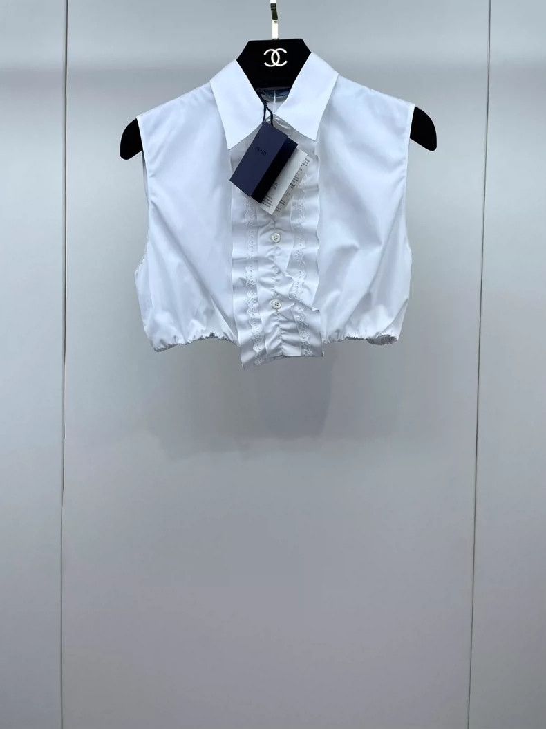 Prada White Wrinkled Cropped Sleeveless Shirt-dmc Size US S / EU 44-46 / 1 - 1 Thumbnail