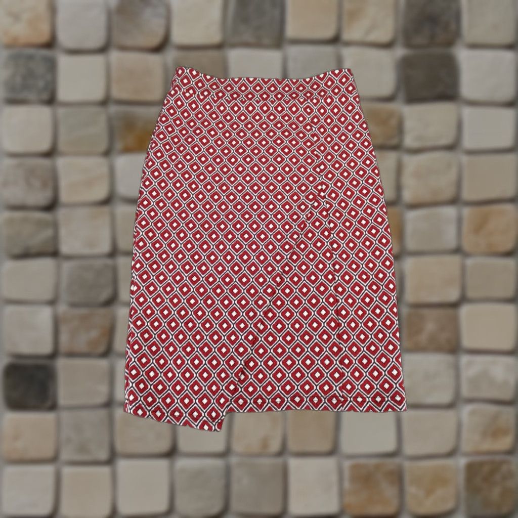Anthropologie Maeve Anthropologie Skirt Womens Small Red White Black Geometric Midi Size 28" / US 6 / IT 42 - 1 Thumbnail