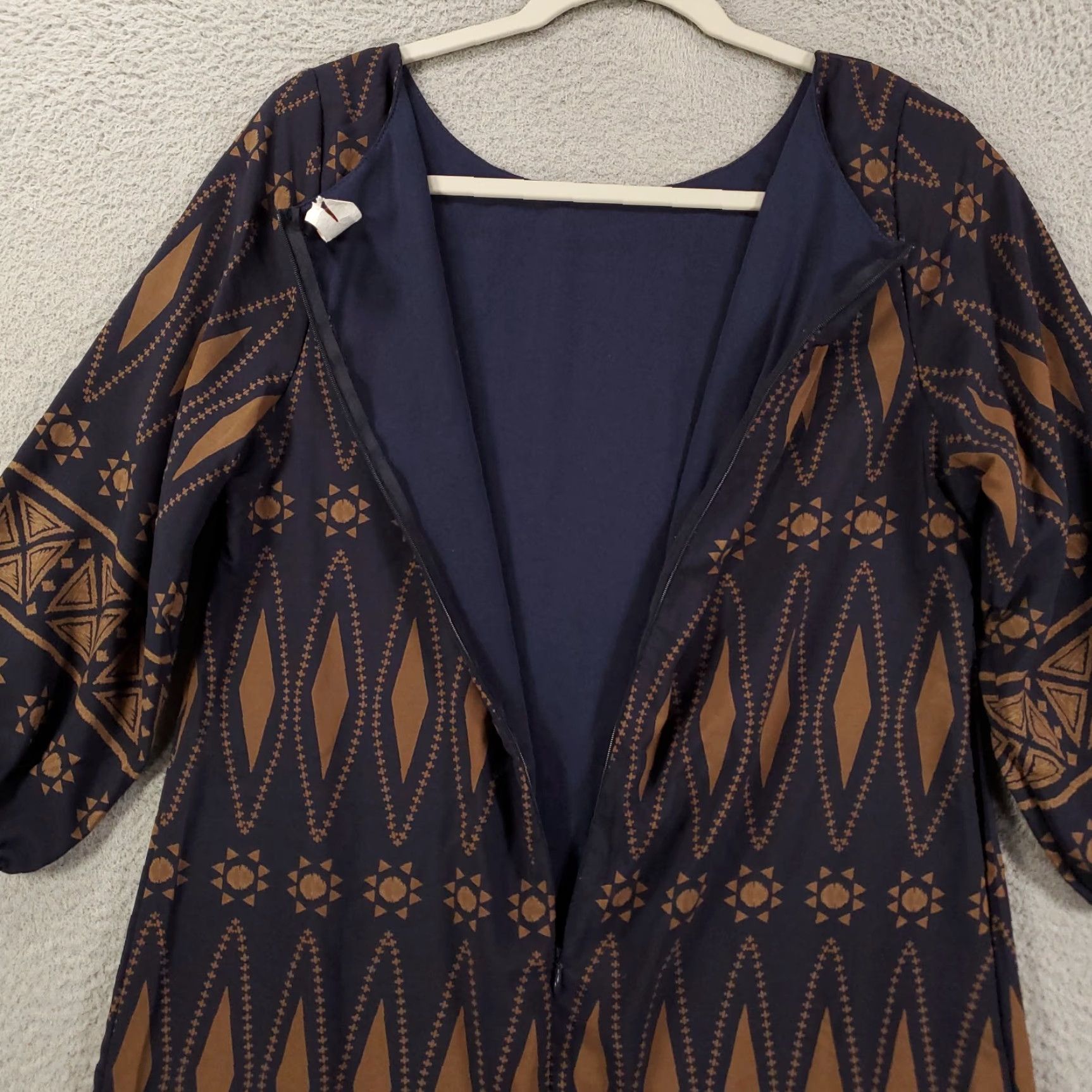 Vintage Womens Dress Large size Geometric Mini Length Lined Zip Back Dark Tunic Shift Size L / US 10 / IT 46 - 6 Thumbnail