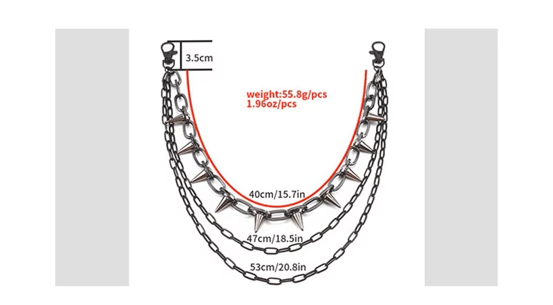 Jewelry Hip-hop Punk Metal Rivets Pants Multi-layer Waist Chain Size ONE SIZE - 3 Thumbnail