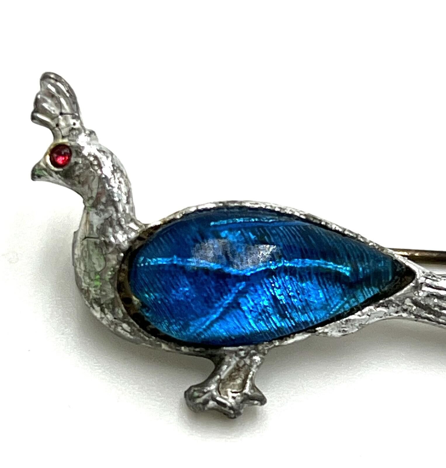 Other Antique Morpho Butterfly Wing Silvertone Peacock Brooch Size ONE SIZE - 3 Thumbnail