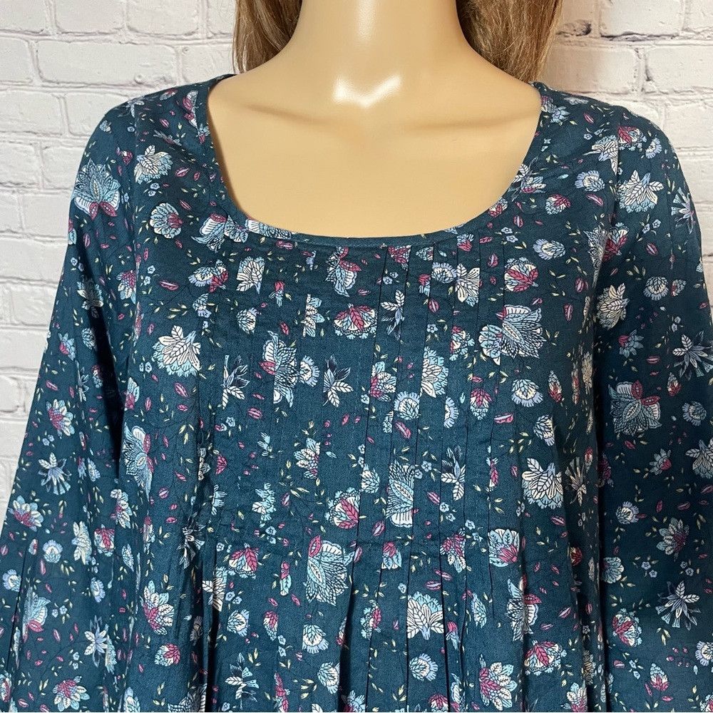 J. Jill New J. Jill Pintucked Floral Cotton Peacock Folkloric Vine Size S / US 4 / IT 40 - 3 Thumbnail