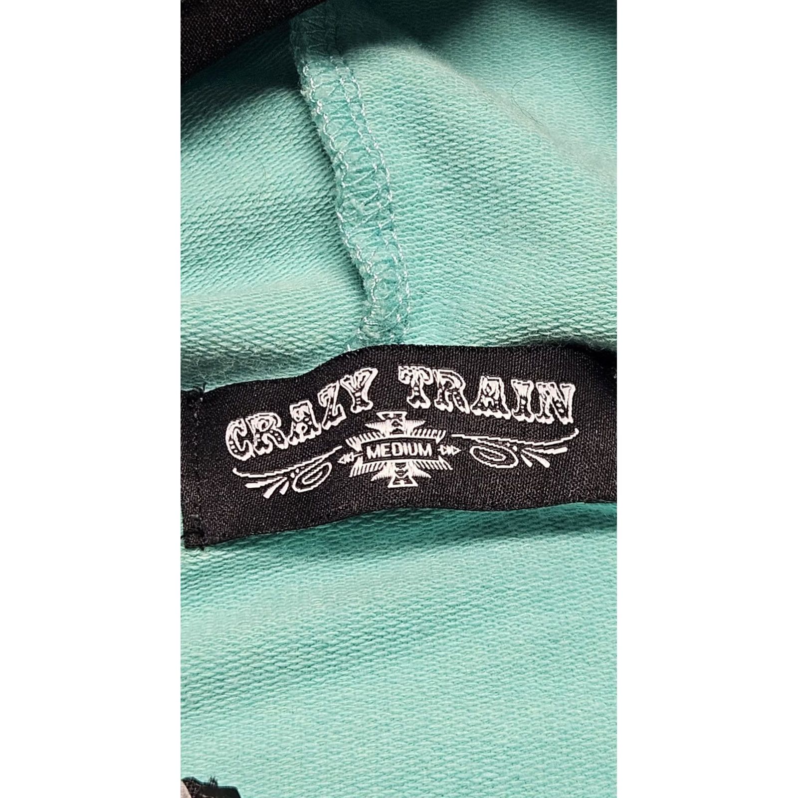Vintage Crazy Train Turquoise Western Graphic Serape Mint Zip Hoodie Lightweight M Women's Regular Teal Graphic Zip Closure Jacket Size M / US 6-8 / IT 42-44 - 3 Thumbnail