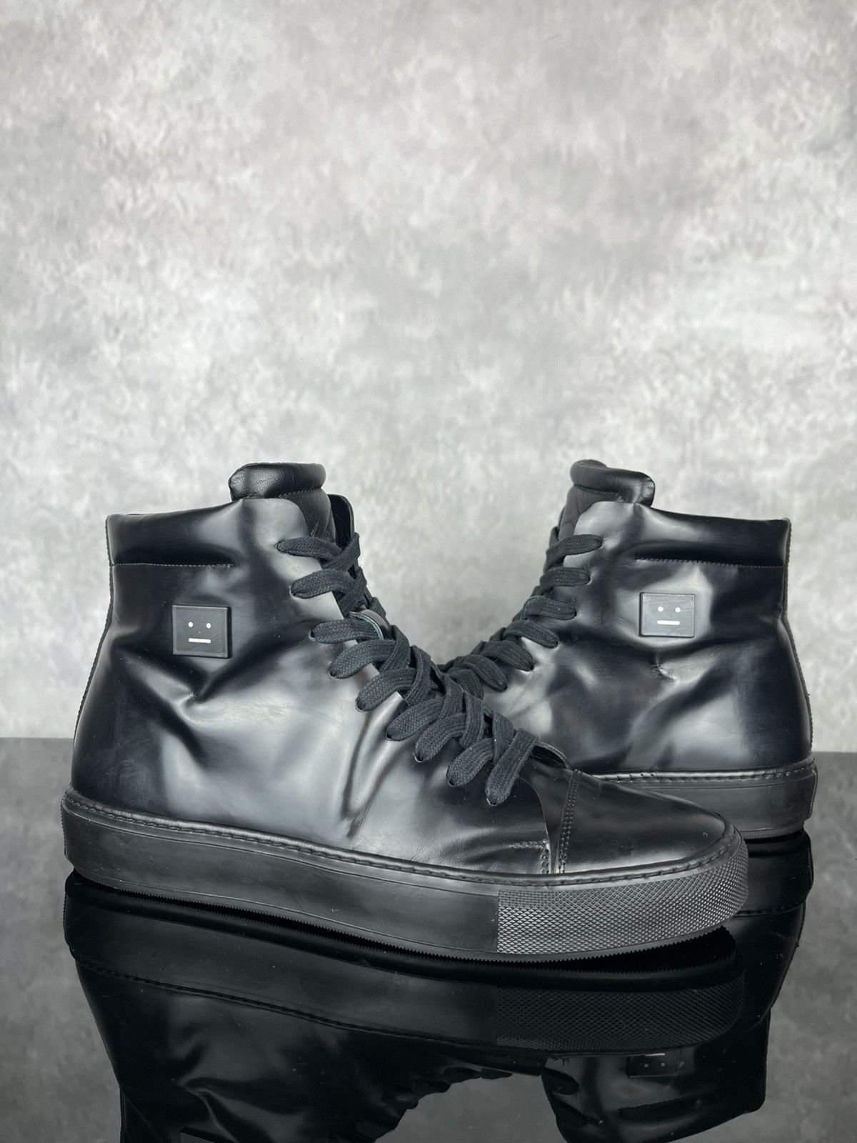 Acne Studios Acne Studios Black Leather Face Patch High-Top Sneakers 41 Size US 8 / EU 41 - 3 Thumbnail
