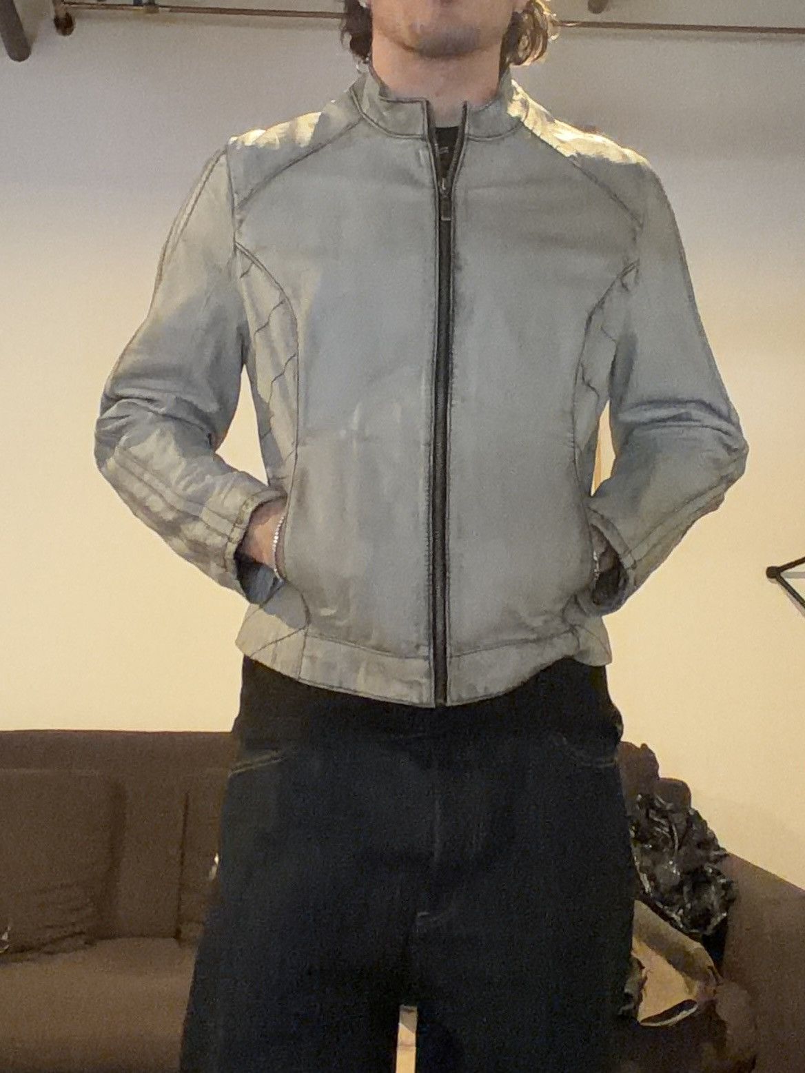 Wilsons Leather Crazy paneled wilsons leather racer slim grey jacket Size US S / EU 44-46 / 1 - 3 Thumbnail
