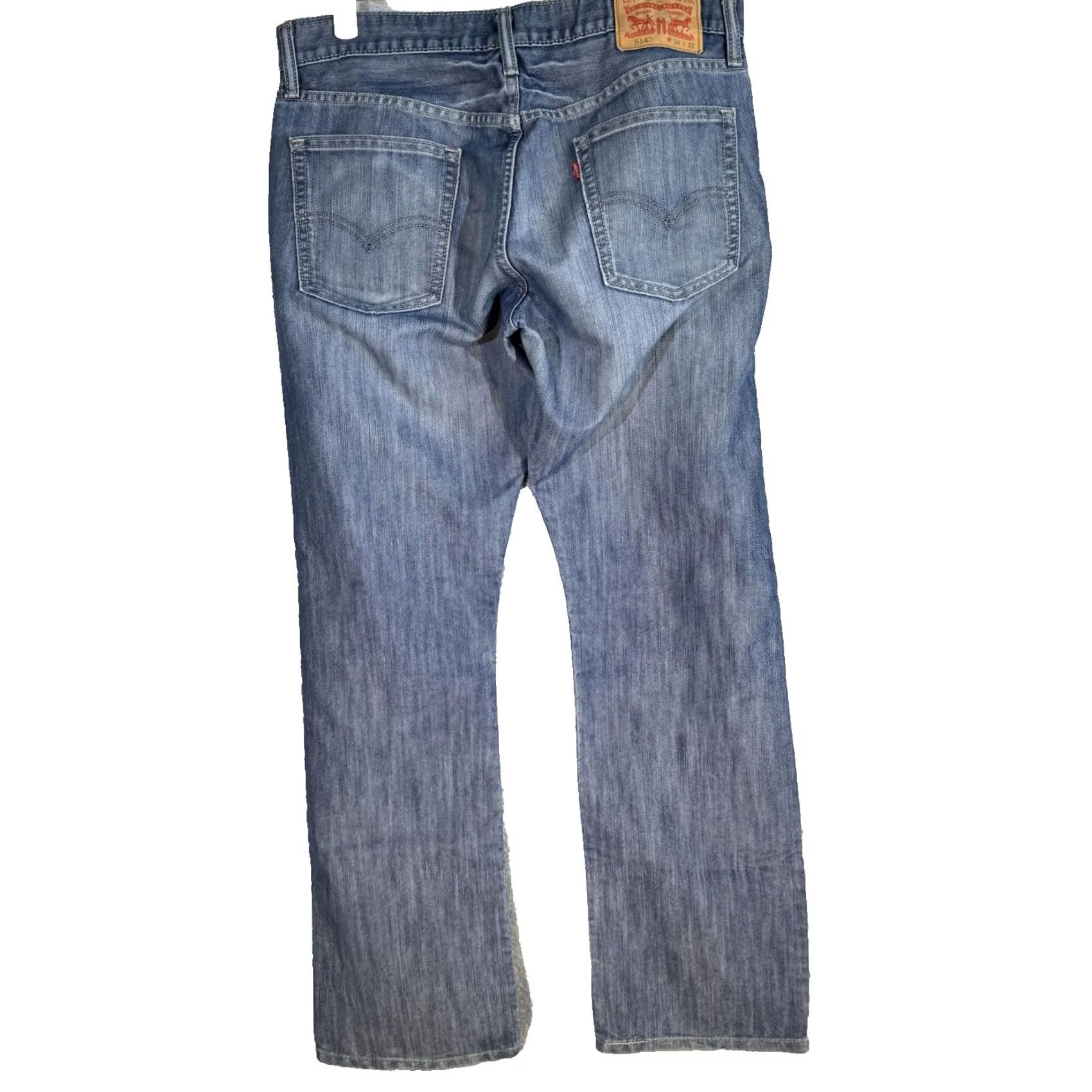 Levi's Levi's 514 Jeans Mens 34x32 Blue Whiskered Straight Denim Pants Hem Wear 5-Pocket Size US 34 / EU 50 - 2 Thumbnail