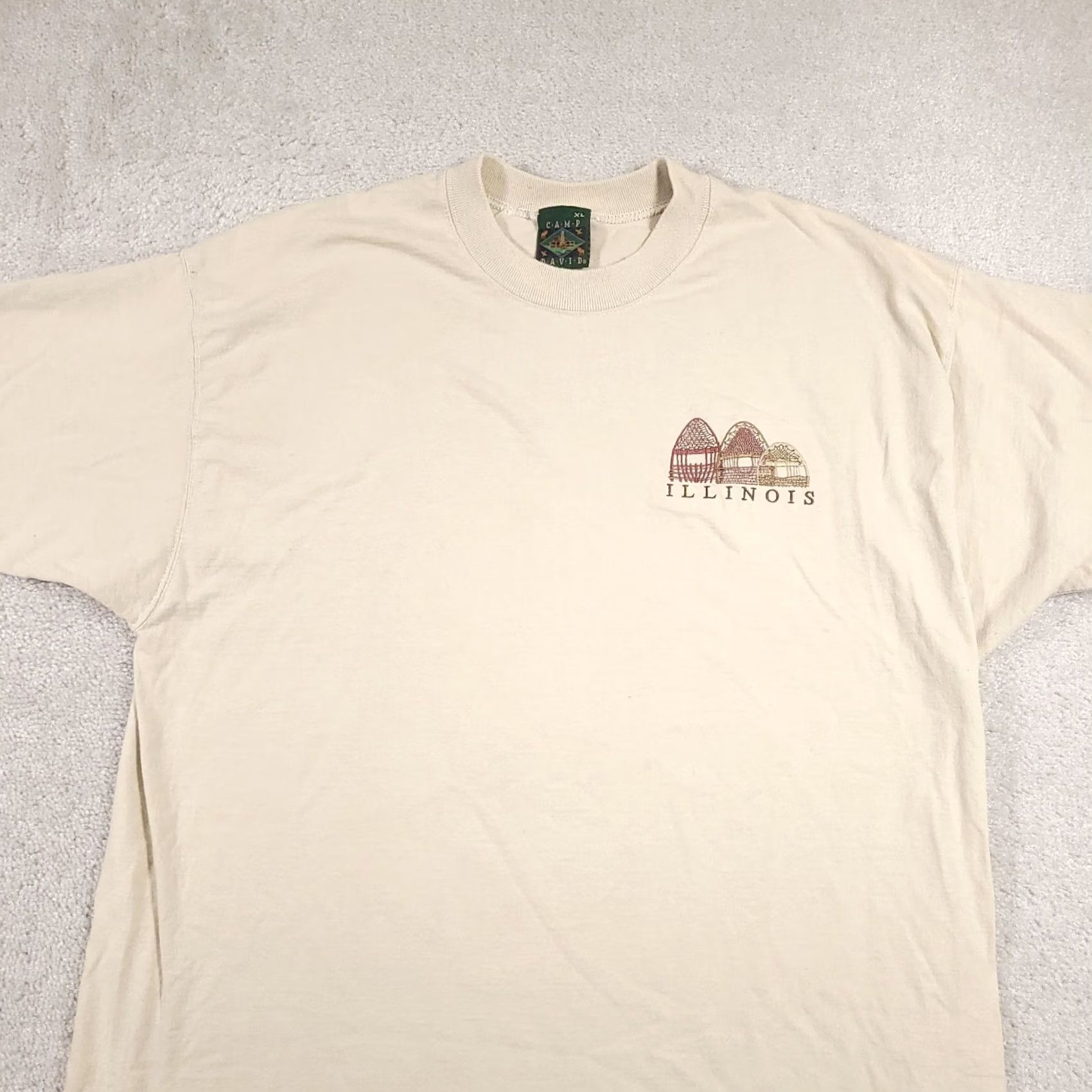 Vintage VINTAGE Camp David T Shirt Mens XL Ivory Embroidered Illinois Tee 90s Size US XL / EU 56 / 4 - 3 Thumbnail