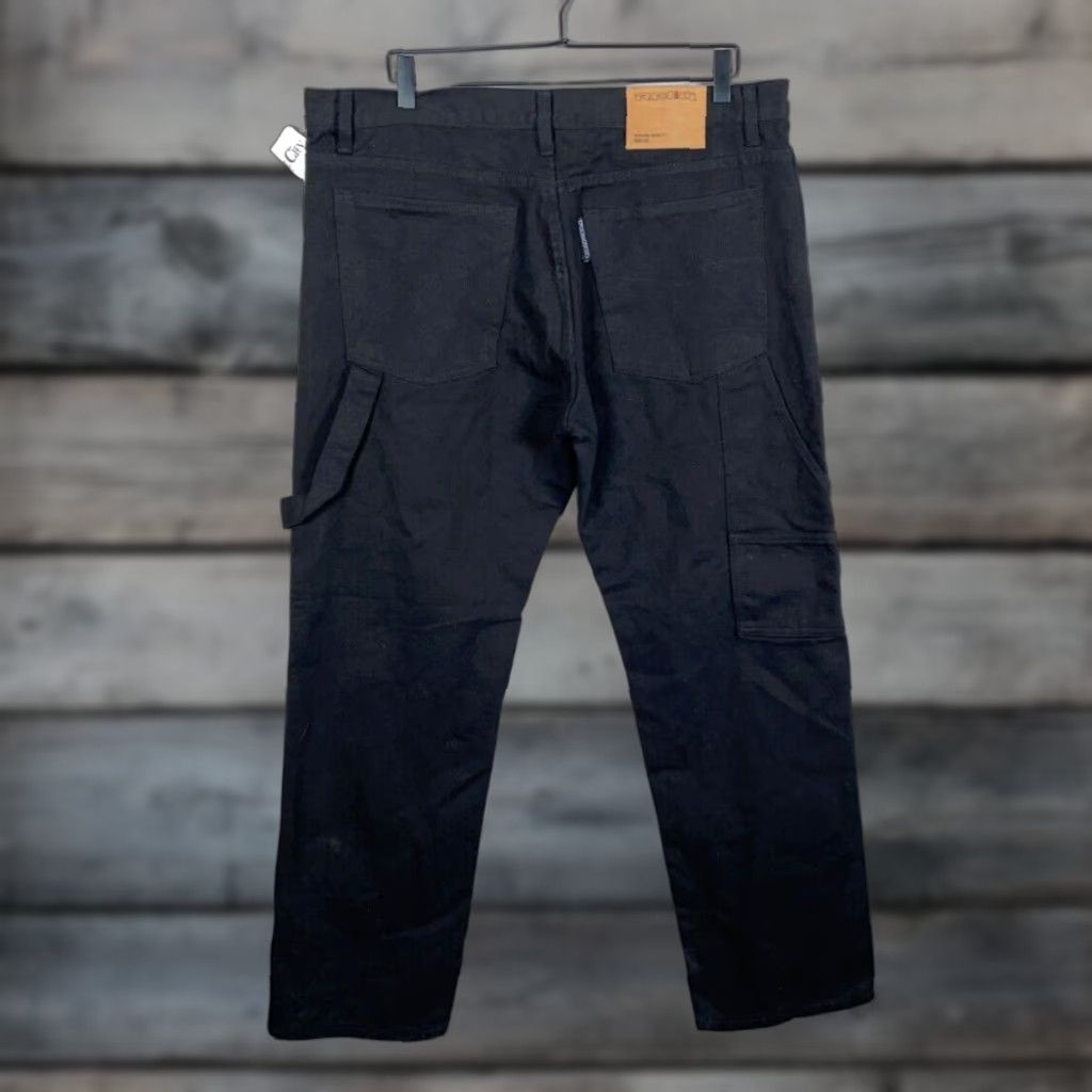 Denime VINTAGE Reliq Men's Jeans Carpenter Pants 36 x 32 Black Denim 90s Grunge Retro Baggy Fit Size US 39 - 1 Thumbnail