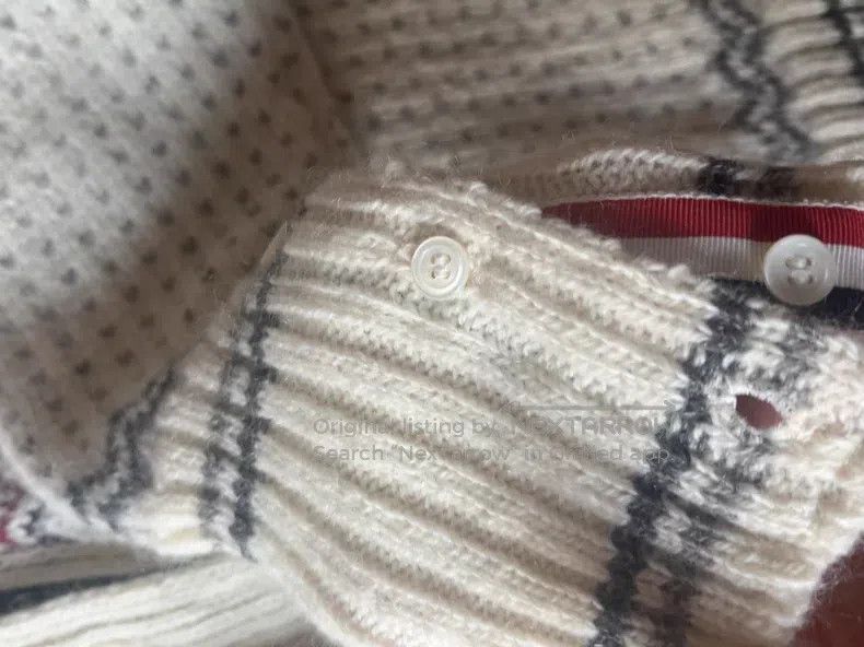 Thom Browne Thom Browne Brocade Knit Cardigan, Beige with Red and Blue Size US M / EU 48-50 / 2 - 2 Thumbnail