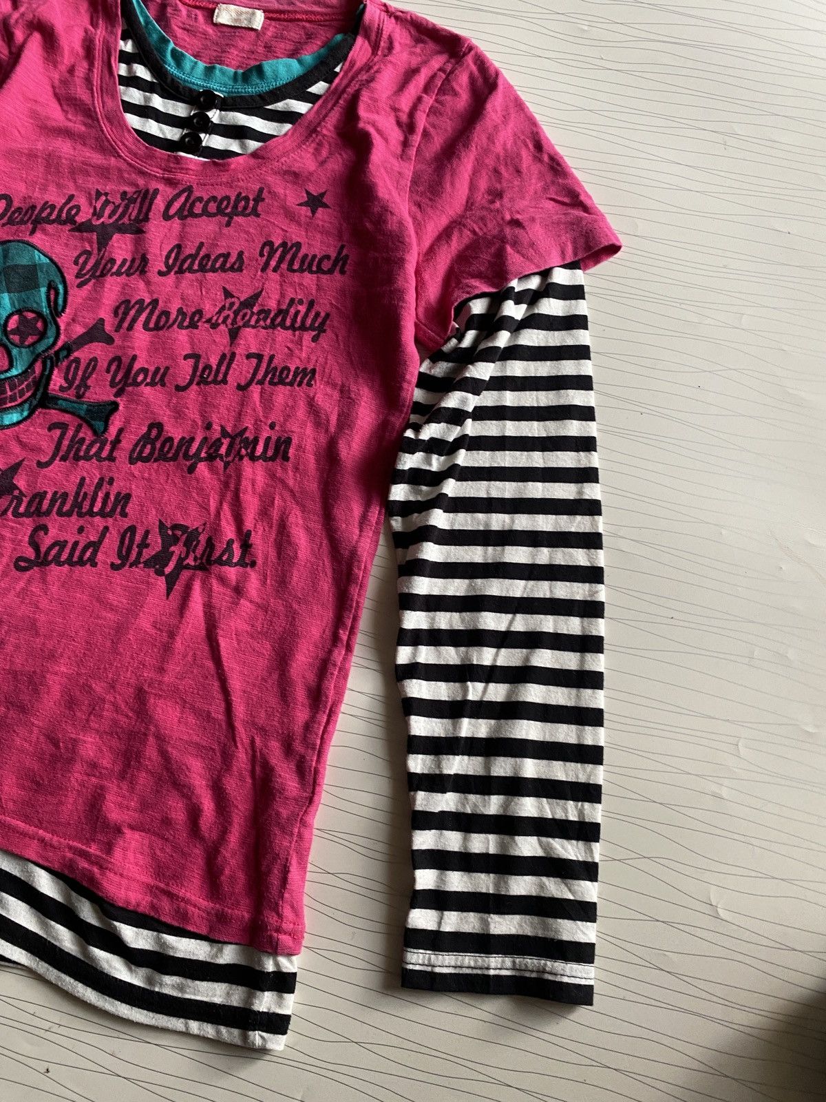 Japanese Brand Japanese Skull Tartan Poem Emboired Longsleeve Tee Shirt Size US L / EU 52-54 / 3 - 4 Thumbnail