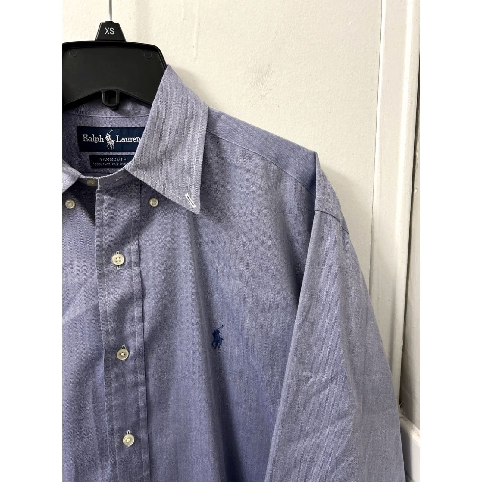 Ralph Lauren VINTAGE Ralph Lauren Yarmouth Shirt Mens 15 Blue Herringbone Button-Down L/S Dress Shirt Non-Iron 100% Cotton Size US M / EU 48-50 / 2 - 3 Thumbnail