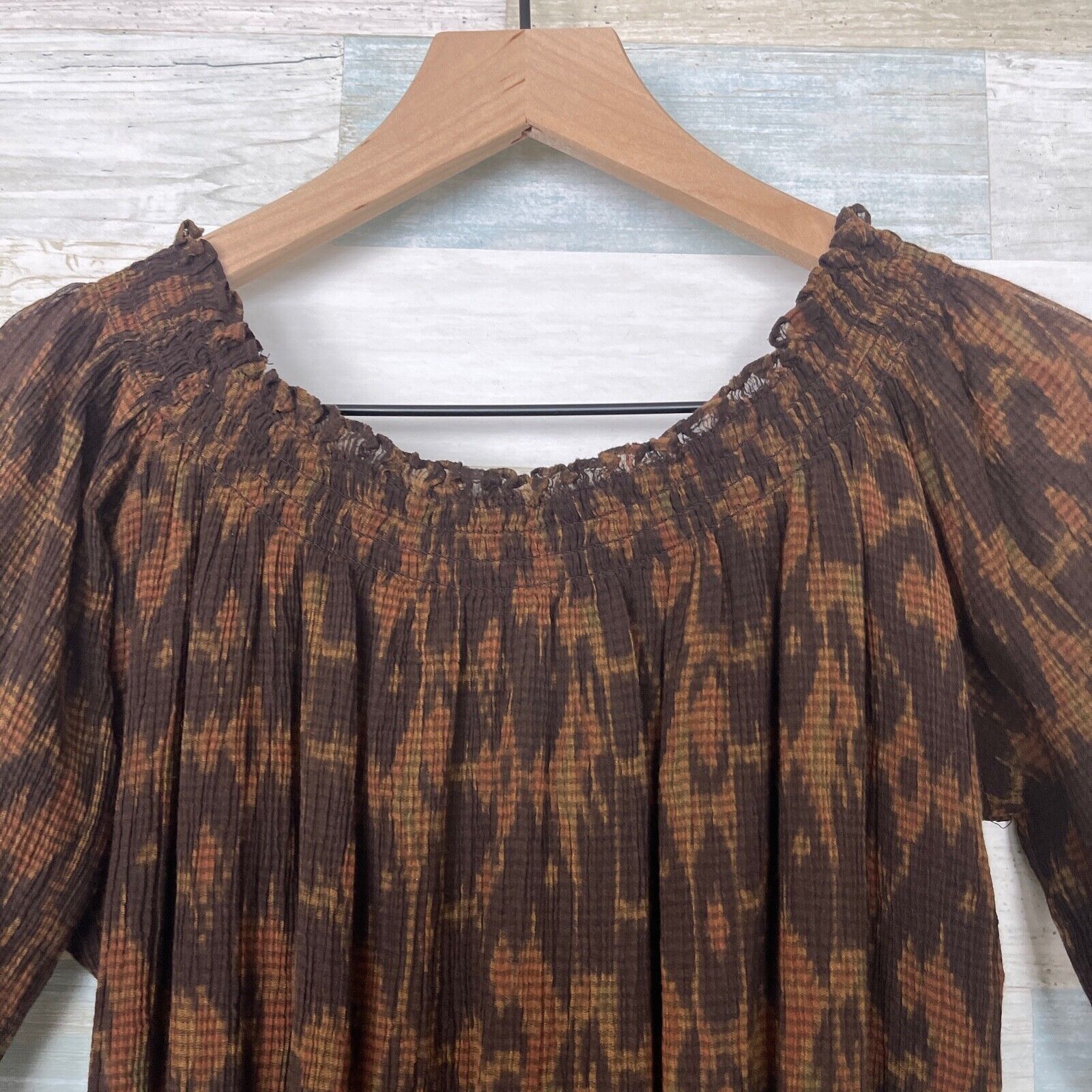 Lauren Ralph Lauren LRL Ralph Lauren Silk Crinkle Smock Peasant Top Brown Animal Size S / US 4 / IT 40 - 5 Thumbnail