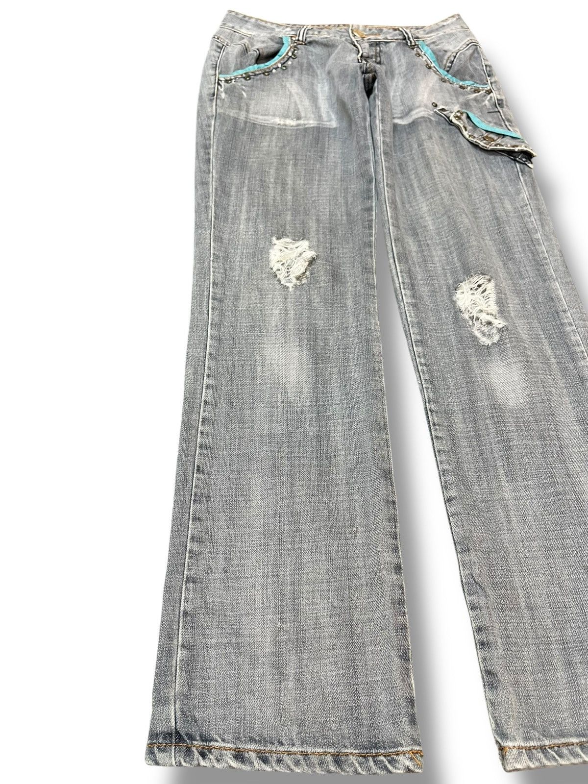 Beauty Beast × Japanese Brand Vintage Ai Yu Qi Studded Faded Distressed Denim Size US 29 - 5 Thumbnail