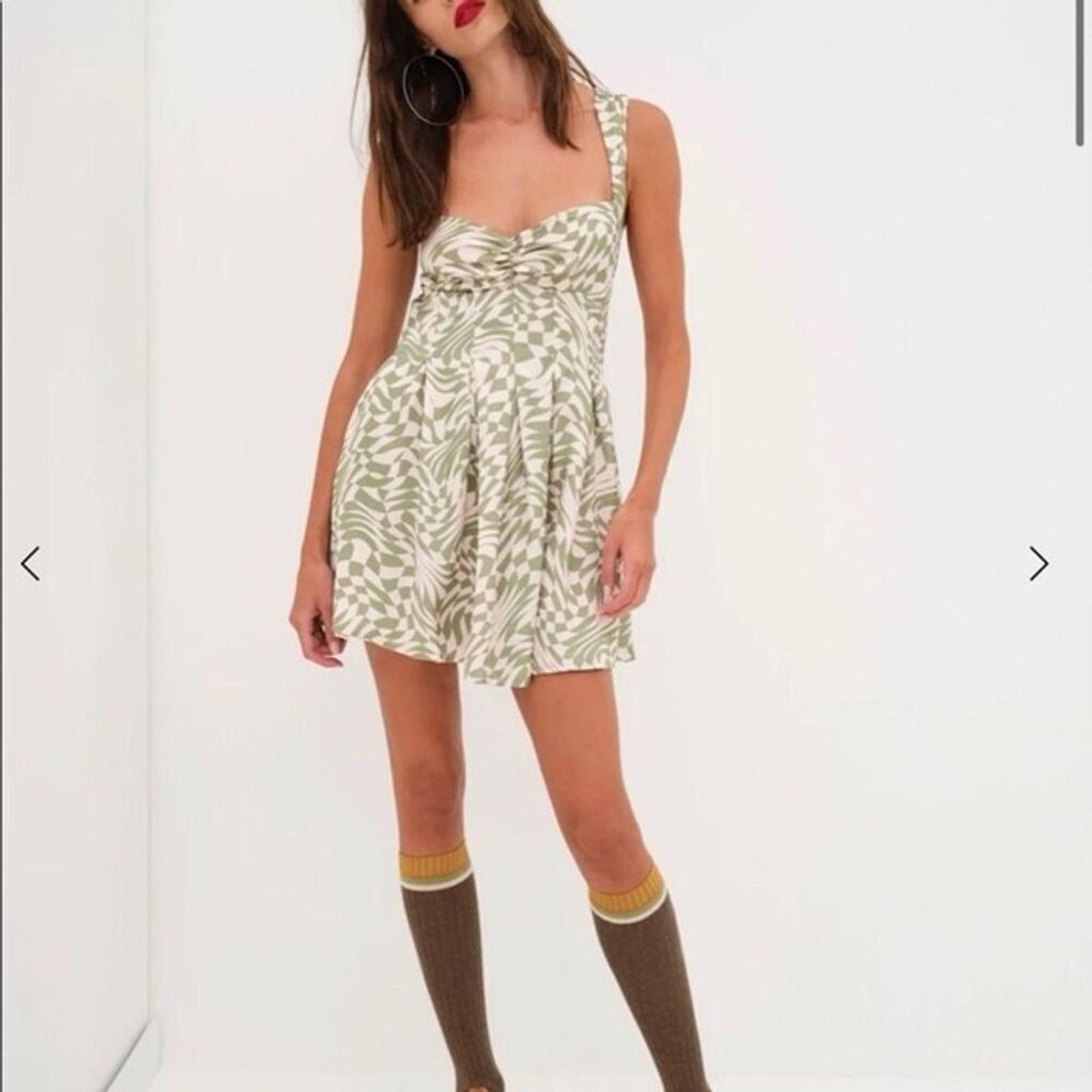Other For Love and Lemons Women's L Green Leaf Print Mini Dress L Size L / US 10 / IT 46 - 3 Thumbnail