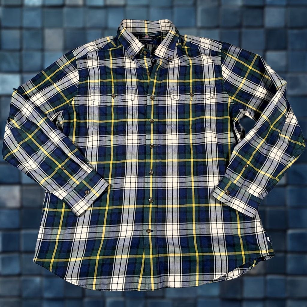 Vineyard Vines Vineyard Vines Shirt Mens Large Blue Green Plaid Crosby Slim Fit Button-Down Collar Size US L / EU 52-54 / 3 - 1 Thumbnail