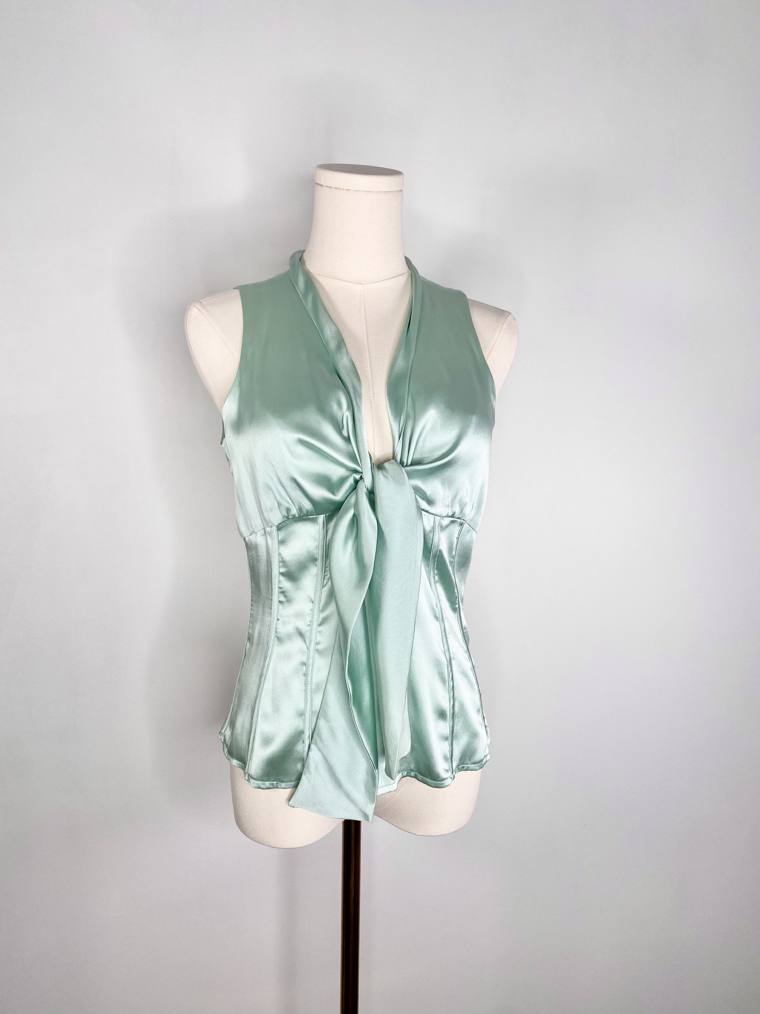 Adolfo Dominguez Adolfo Dominguez - Silk turquoise ribbon blouse Size XS / US 0-2 / IT 36-38 - 4 Thumbnail