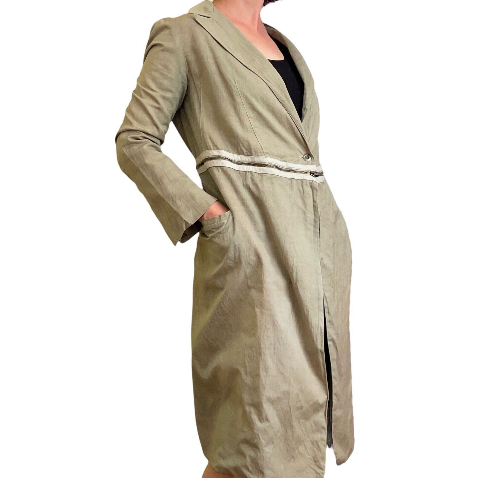 Sandrine Philippe Sandrine Philippe Beige Paneled Zip Waist Deconstructed Coat Size S / US 4 / IT 40 - 2 Thumbnail