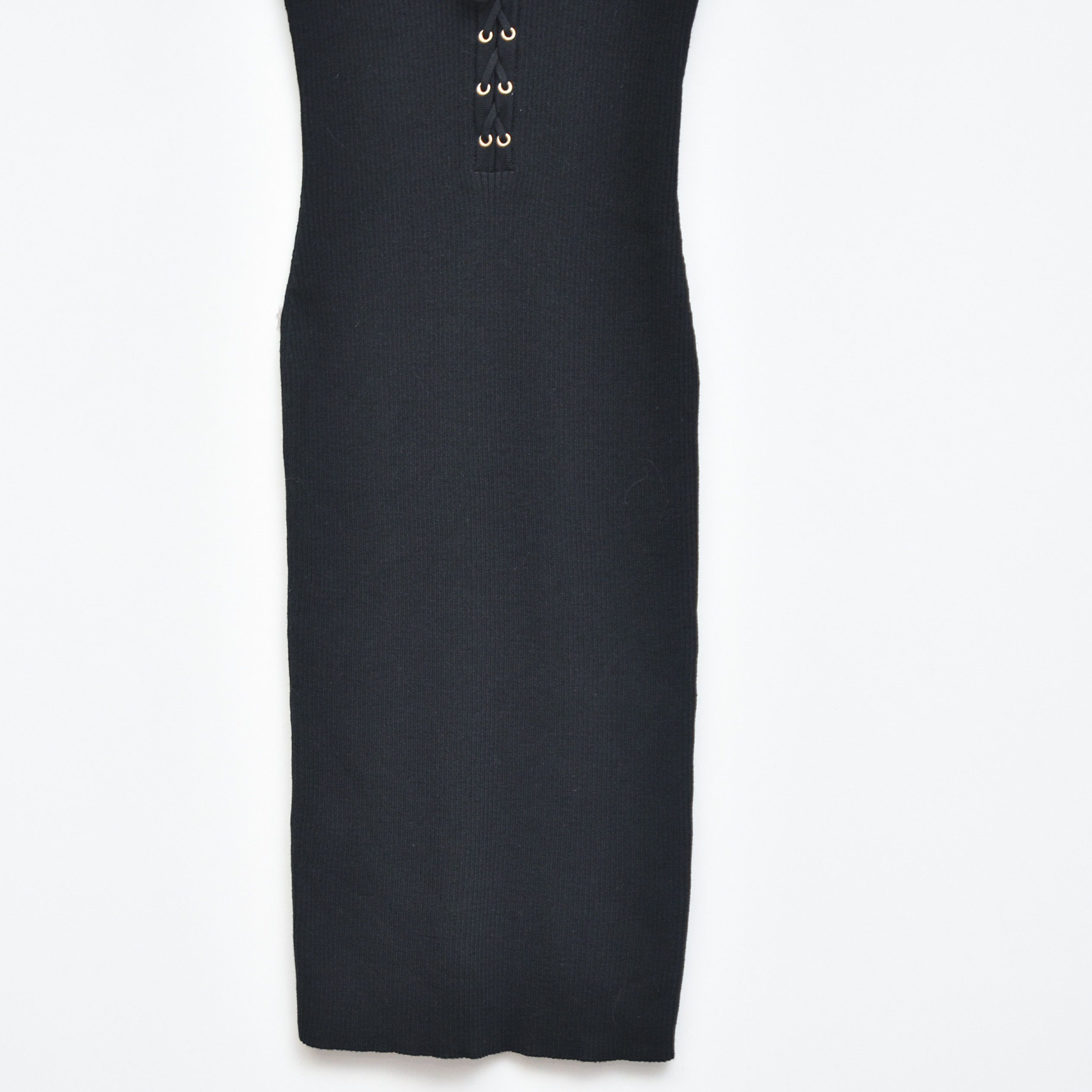 Wolford WOLFORD Ribbed Knit Midi Dress Virgin Wool Cotton Lace Up Size XS / US 0-2 / IT 36-38 - 3 Thumbnail