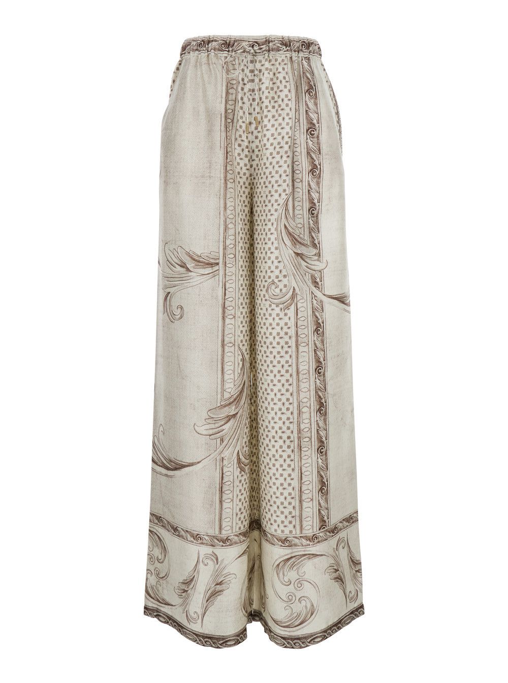 Max Mara Beige 'Rive' Pants with All-Over Geometric Print in Silk for Women Size 28" / US 6 / IT 42 - 1 Thumbnail