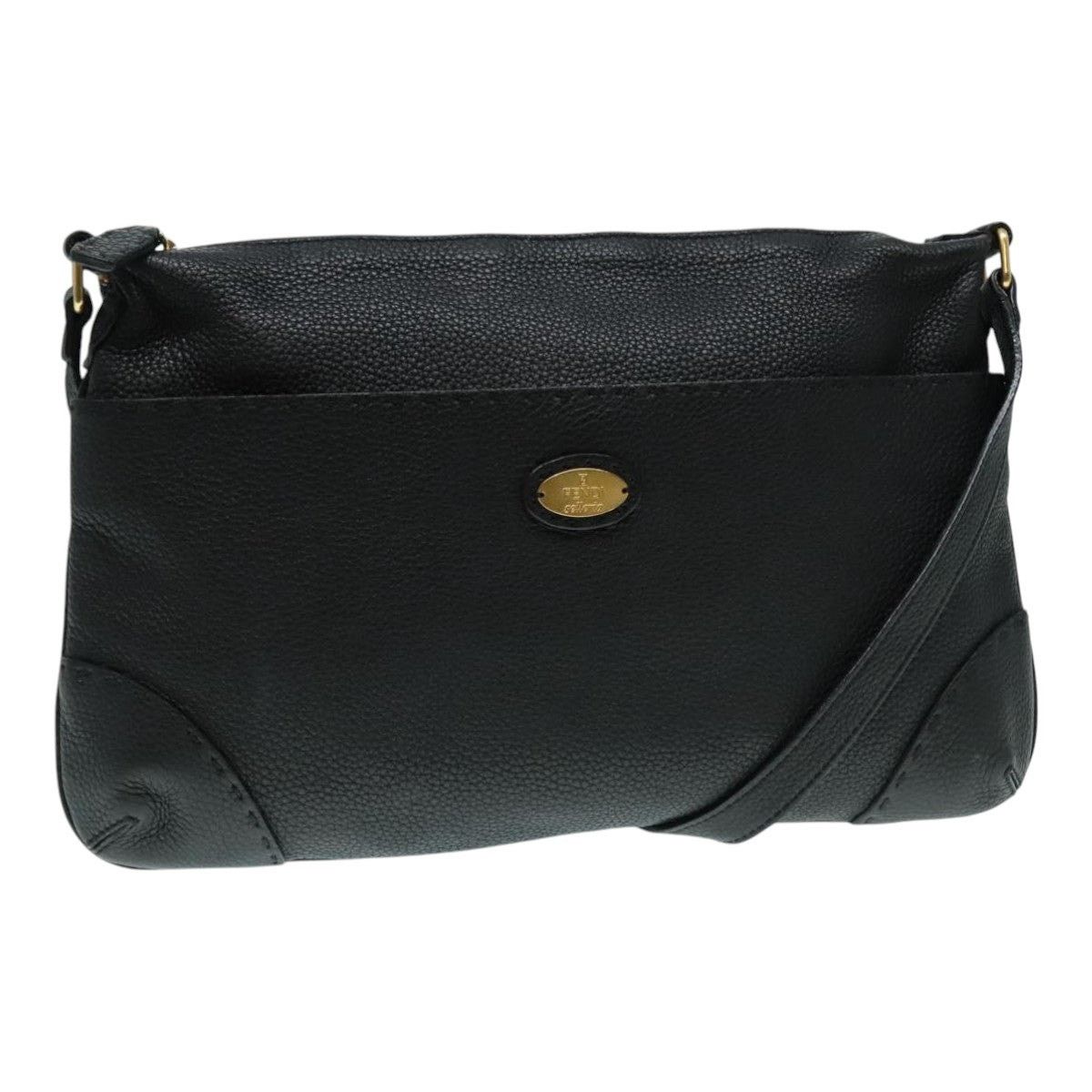 FENDI Celeria Shoulder Bag Leather Black Gold