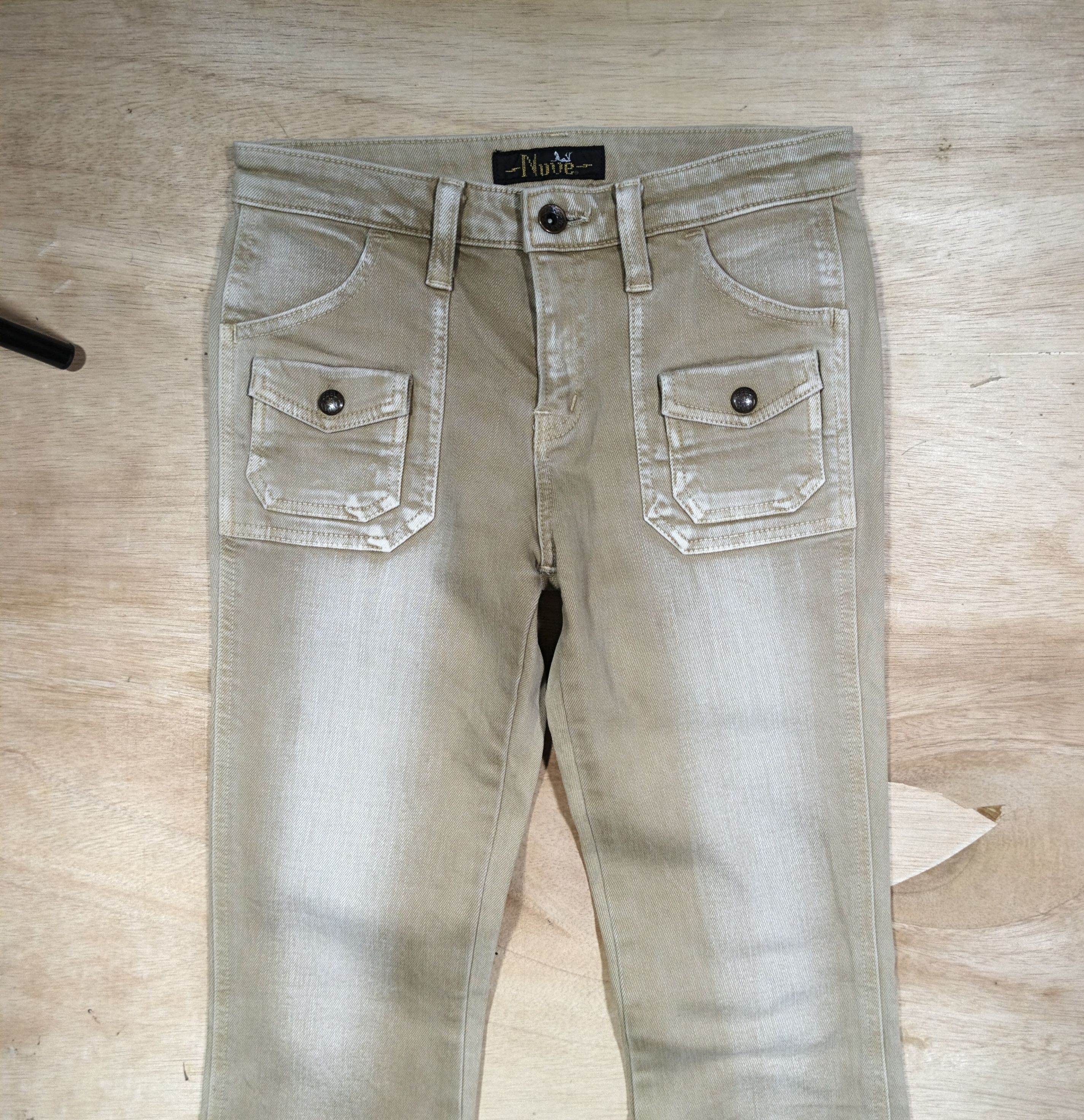 Japanese Brand NUVE Khaki Washed Flare Leg Multi Pocket Size 28" / US 6 / IT 42 - 2 Thumbnail